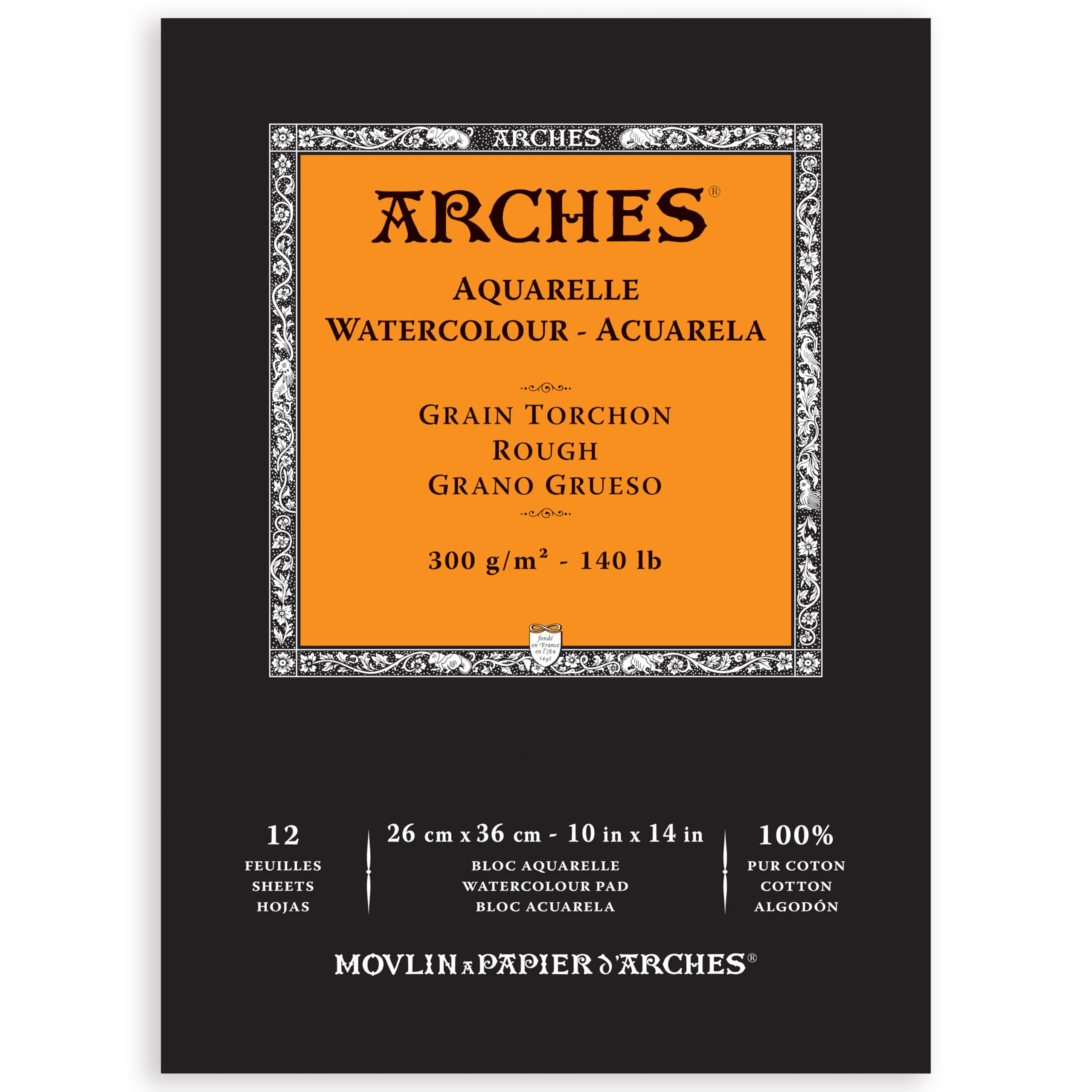 Aquarelle Watercolor Pad, Rough, 140lb/300gsm, 12 Sheet, 10x14 inch, Arches Watercolor Paper 100% Cotton