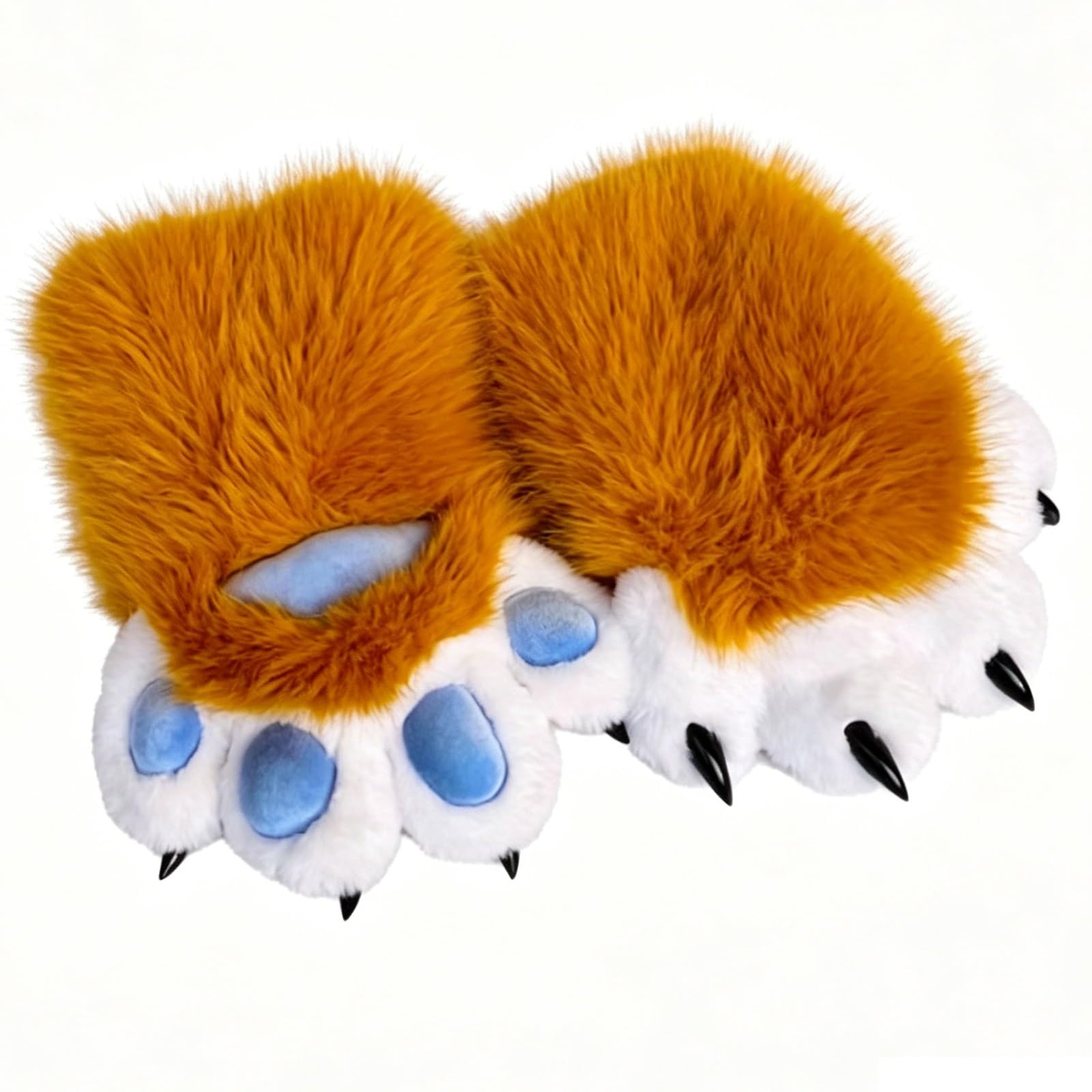 Rolamumu Fursuit Paws Furry Gloves, Soft Plush Hand Paw Gloves with Claws for Halloween Cosplay, Party, Roleplay(Q)