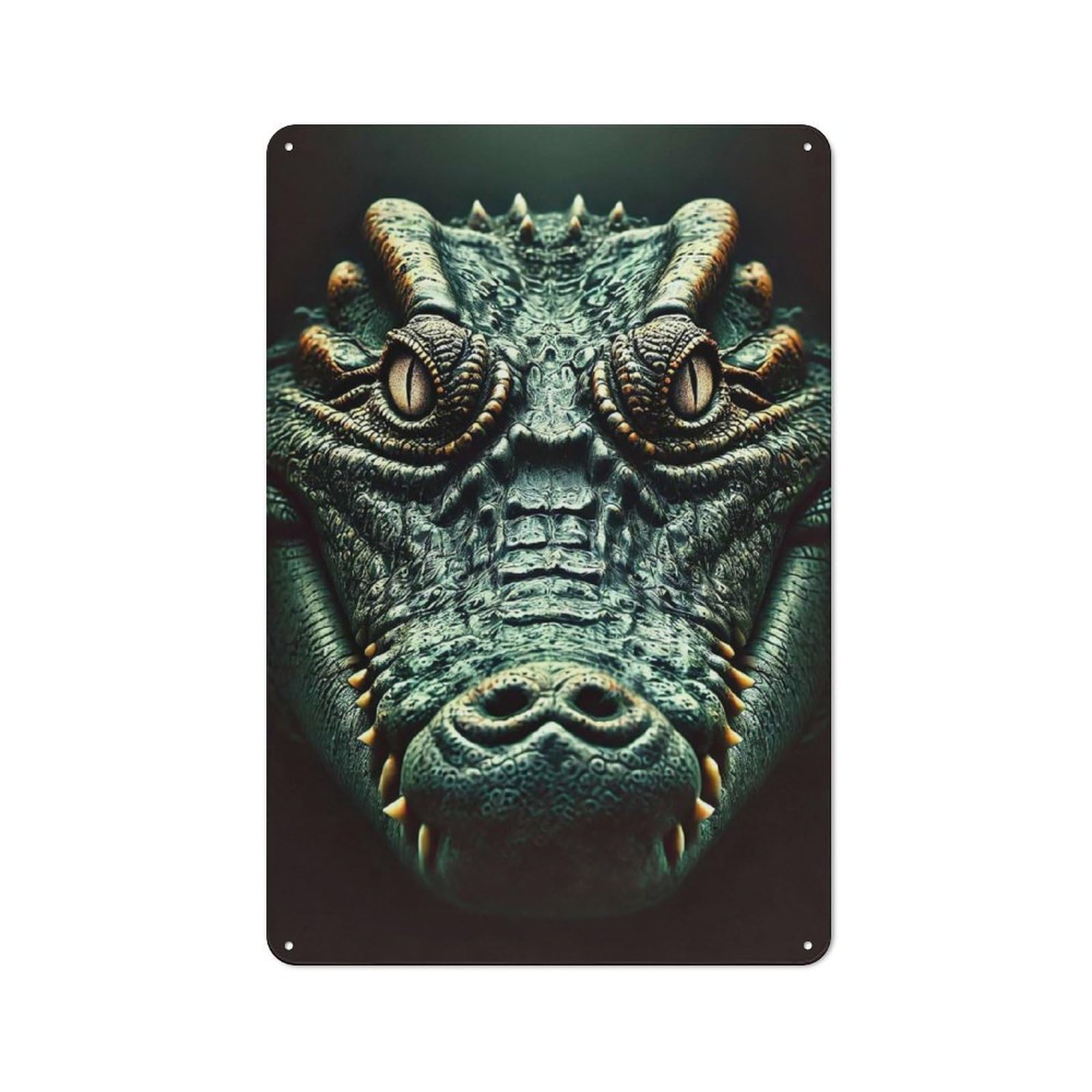 Junmoney Style-20 Crocodile Close-Up Industrial Metal Wall Decor 30X20cm, Tin Sign For Workshop, Basement, Shed Or Games Room
