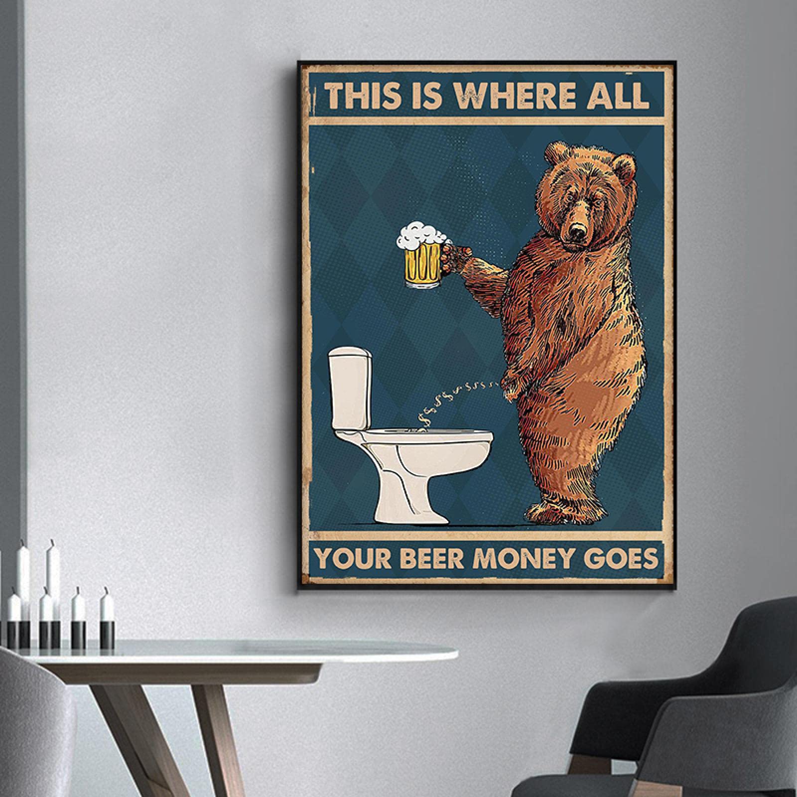 Amazon｜キャンバス絵画おかしいクマこれはあなたのすべてのビールの