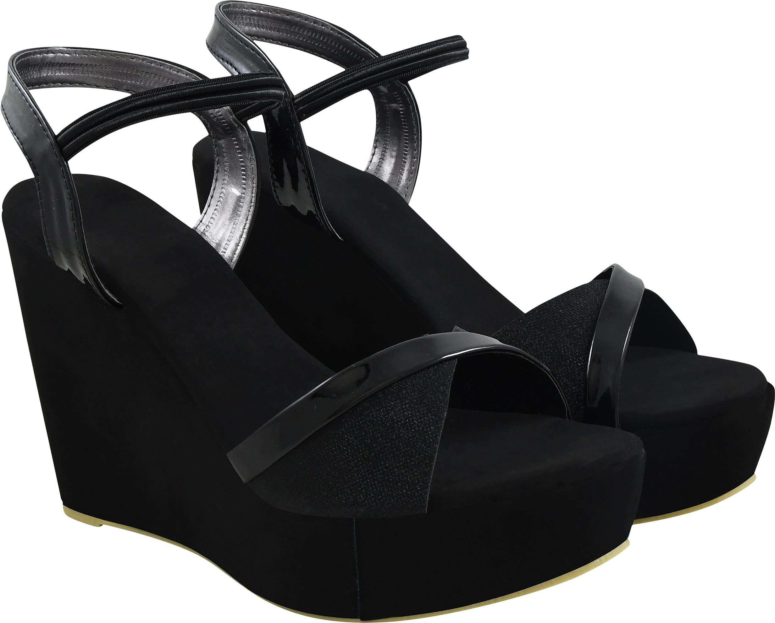 Shoetopia Womens & Girls Black Solid Slingback Wedges (B09NC261D4) Amazon Price History, Amazon Price Tracker