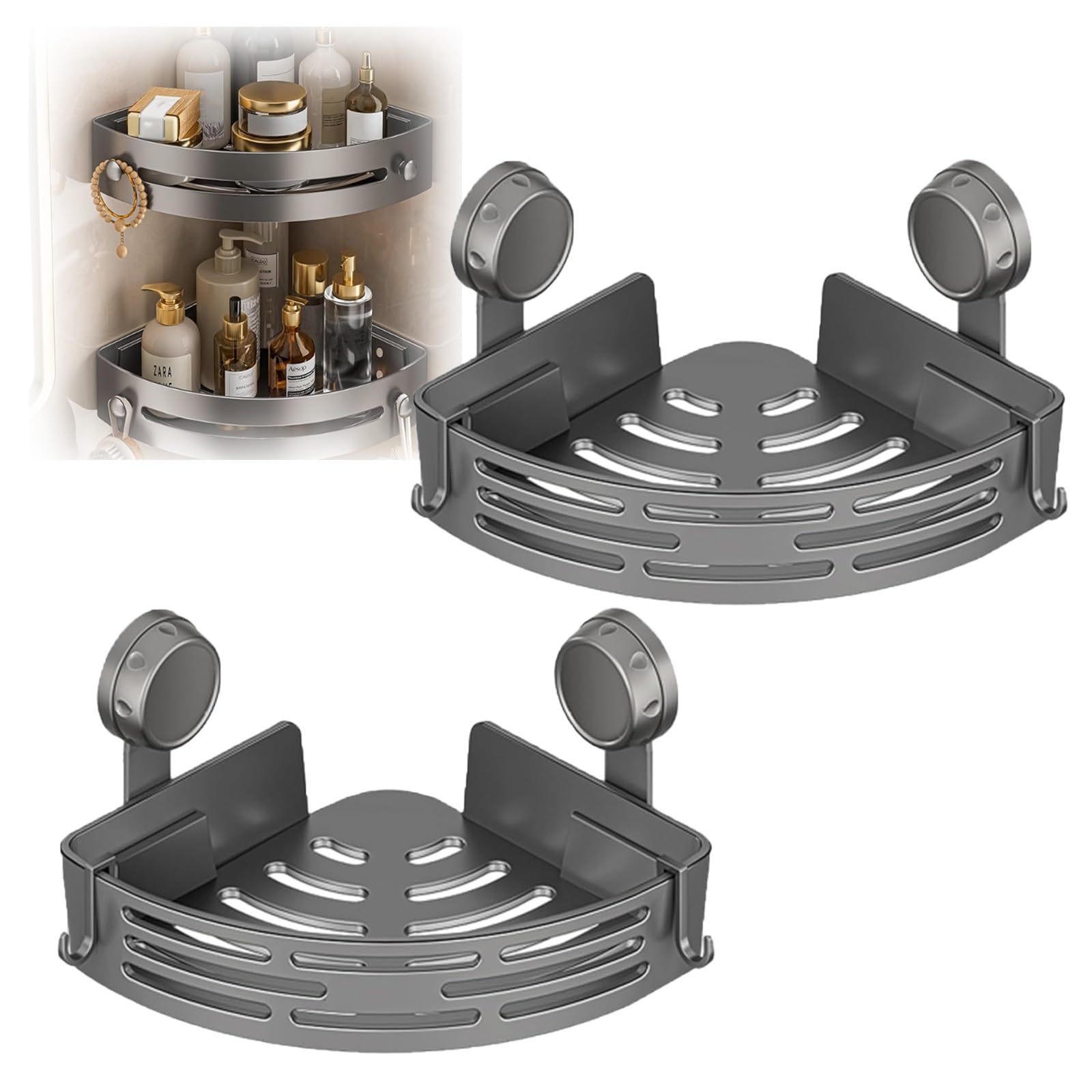 anwhist No-Drill Bathroom Corner Shelf Suction Cup Corner Shower Shelf Shower Caddy Suctions Cup Storage Rack Rustproof Organizer
