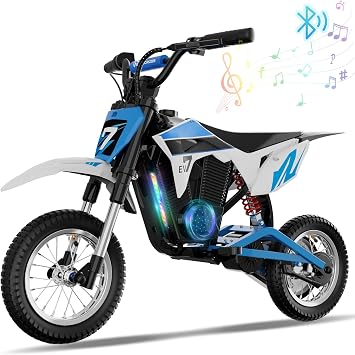 EVERCROSS EV12M PRO Children's Electric Motorcycle with 300 W Motor 18 km Long Range 12 Inch Pneumatic Tyres Bluetooth Music Colourful Lights Moto Cross for Children from 110 cm Height