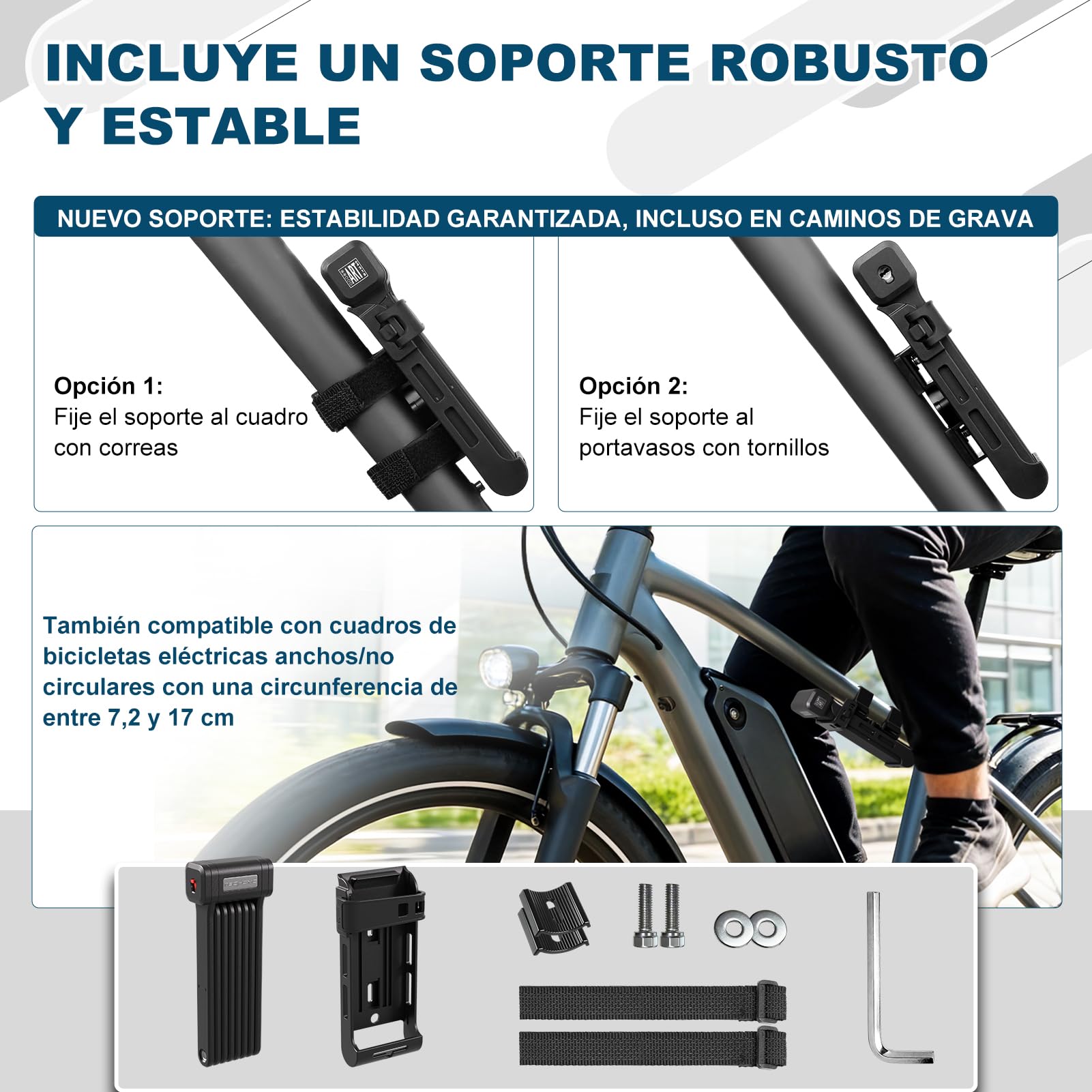 TECHCYC Candado para bicicleta de alta calidad, 120 cm, con soporte de cerradura, candado para bicicleta con resistencia a la corrosión y a la perforación, cilindro para alta protección contra