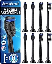 demirdental Aktivkohle Ersatzbürsten passend für Philips Sonicare Ersatzbürsten, Medium Ersatzbürsten für natürliche Reinigung, Schwarz, entspricht HX9058mb, 8er Set