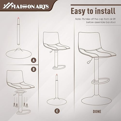 Miniatura 9 de MAISON ARTS Juego de 2 taburetes de bar giratorios para encimera de cocina, sillas de bar ajustables con respaldo alto, taburetes de bar altos de
