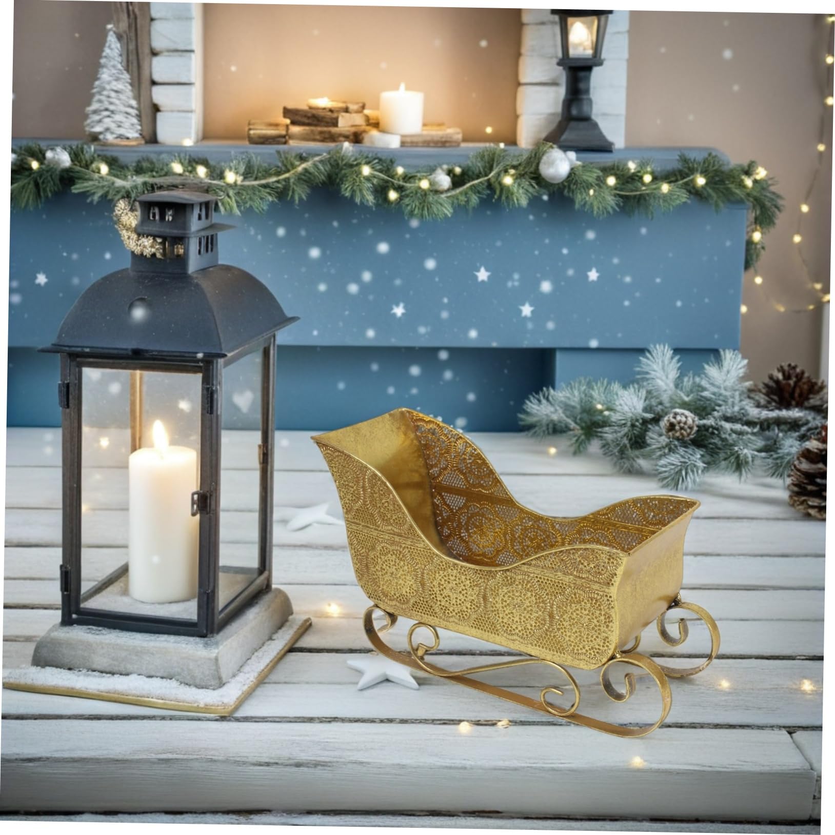 SOLUSTRE Spielzeugschlitten aus Metall Kleiner Schlitten für Weihnachtsdeko Dekoschlitten als Kamindekoration Tischschlitten mit Vintage-design Weihnachtsschlitten-ornament