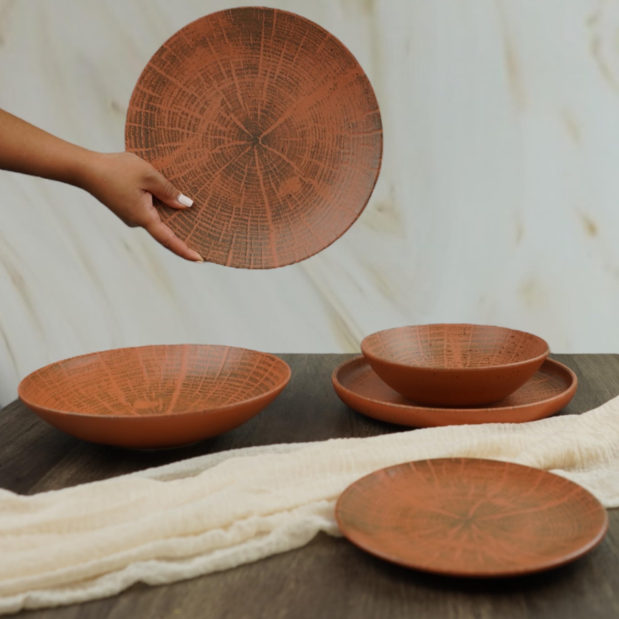 summa Pack de 6 platos llanos coupe 27cm - Colección Forest - Color Terracota - Platos de Gres - Diseño elegante y moderno - Uso en casa y restaurantes