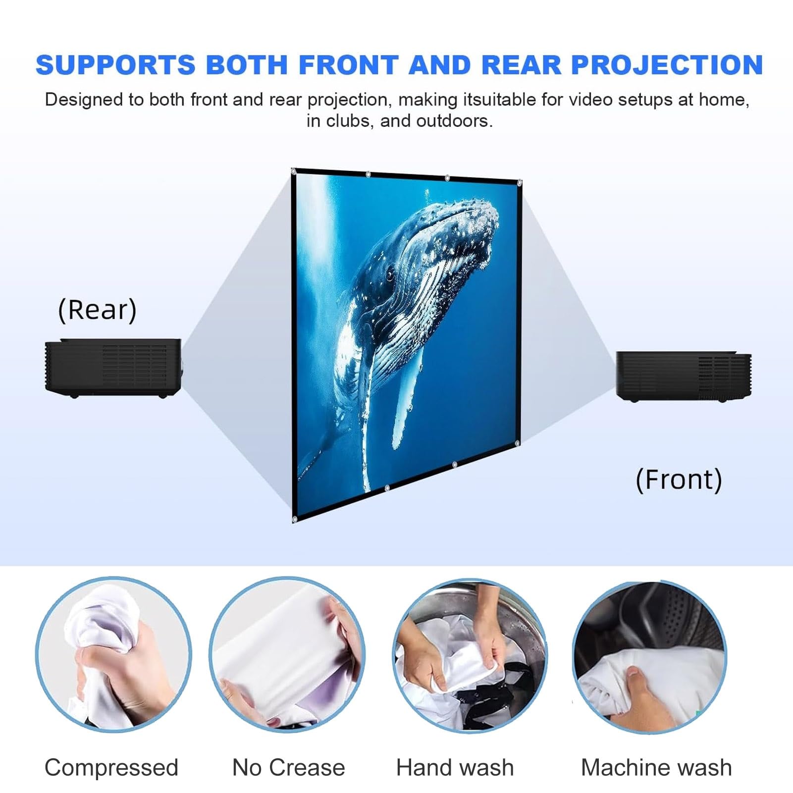 Générique Écran de Projecteur HD Portable en Polyester, Lavable Grand Ecran Videoprojecteur avec Sac de Transport, Crochets et Cordes, pour Cinéma Maison/en Plein Air(120in)