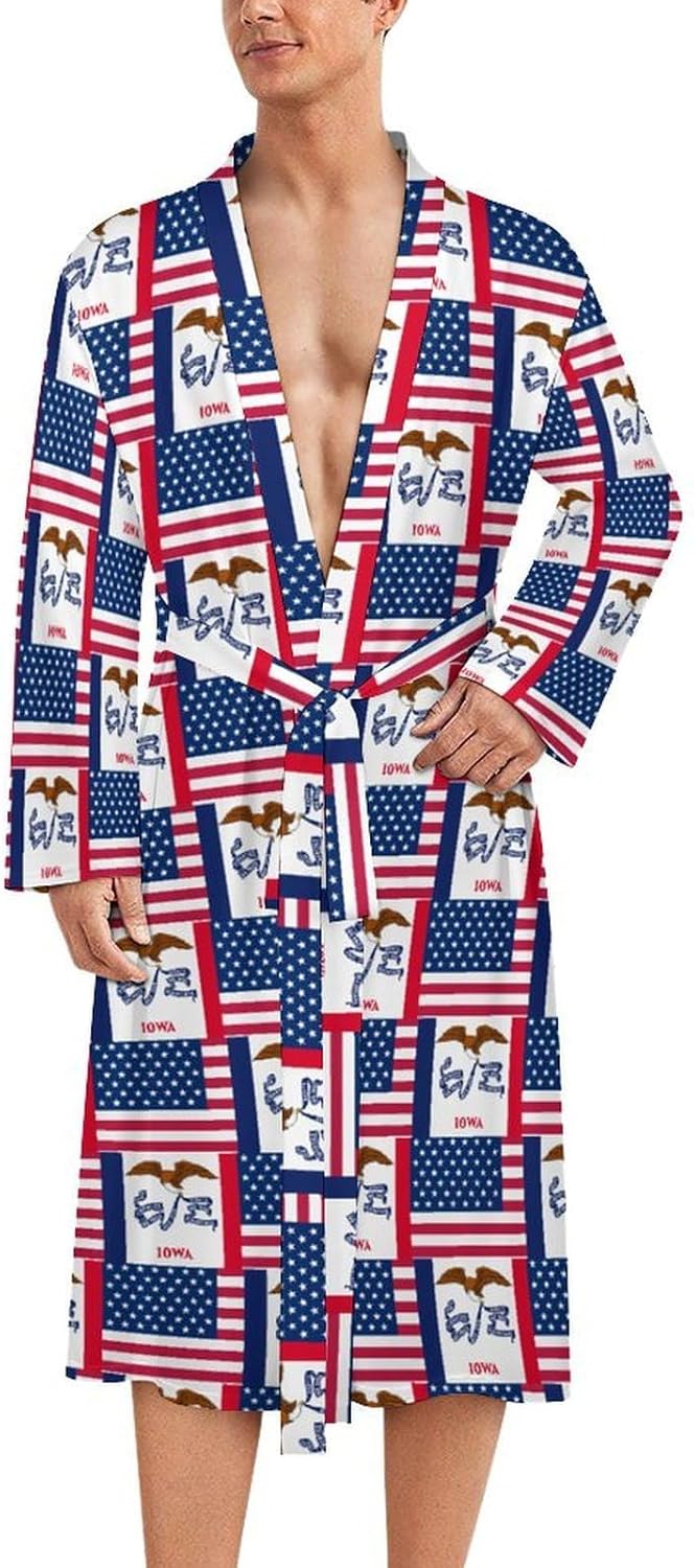 Flag of Usa And Iowa Mens Robe Long Bathrobe for Women Bath Robes Lightweight Soft Printed Sleepwear