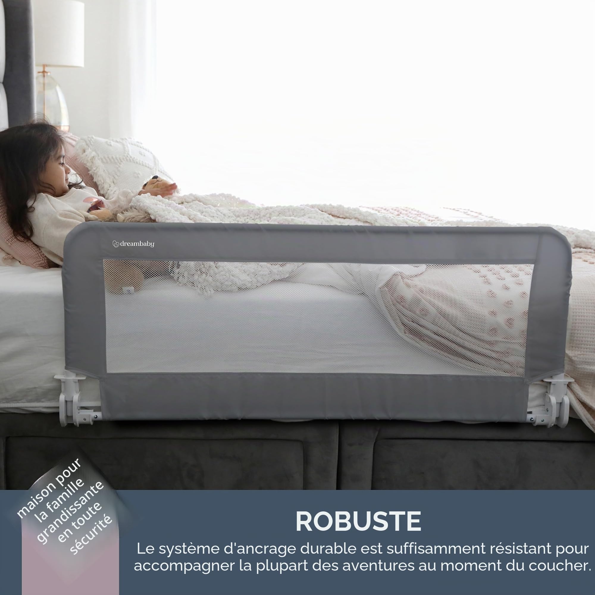 Dreambaby Prague Barrière de lit pour Tout-Petits – Barrière de sécurité Pliable et Portable pour Tout-Petits – Convient aux Matelas Simple à King Size avec Bases de lit Plates – 110 cm de Large x