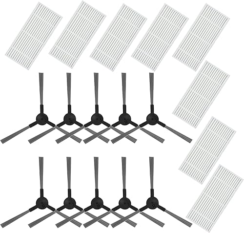 Piezas de repuesto: 8 filtros + 10 cepillos laterales para robot aspiradores (MAMNV, ZCWA, MANVINS, ONSON, GTTVO BR150/BR151)