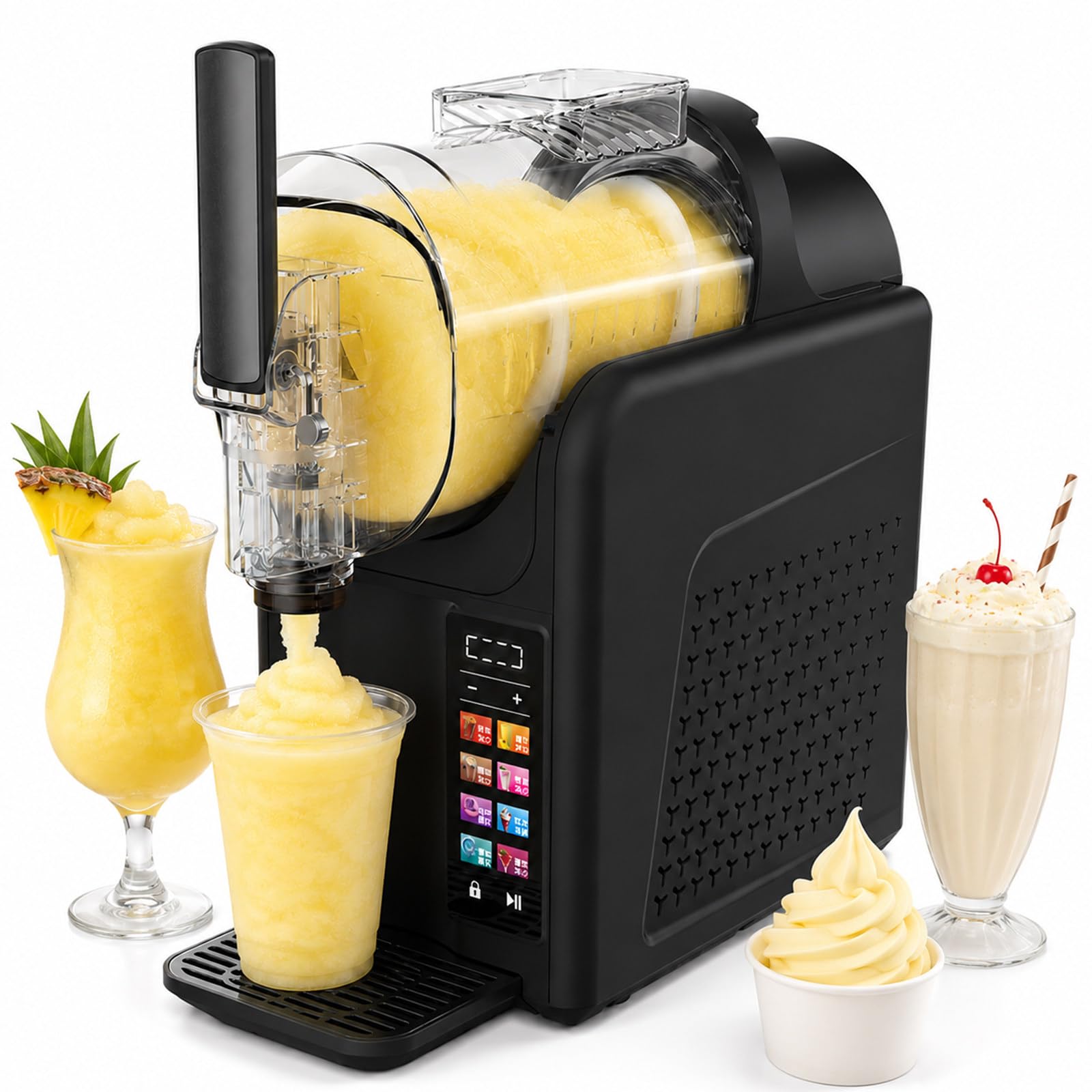 lilishangmao 7-In-1 Slushy Maker 2L – Touch Panel, 185W Commercial Slush Machine for Iced Cocktails, Frappes, Creamy Desserts, Chilled Drinks, with Safety Lock, for Home, Cafes, Parties, RV Black