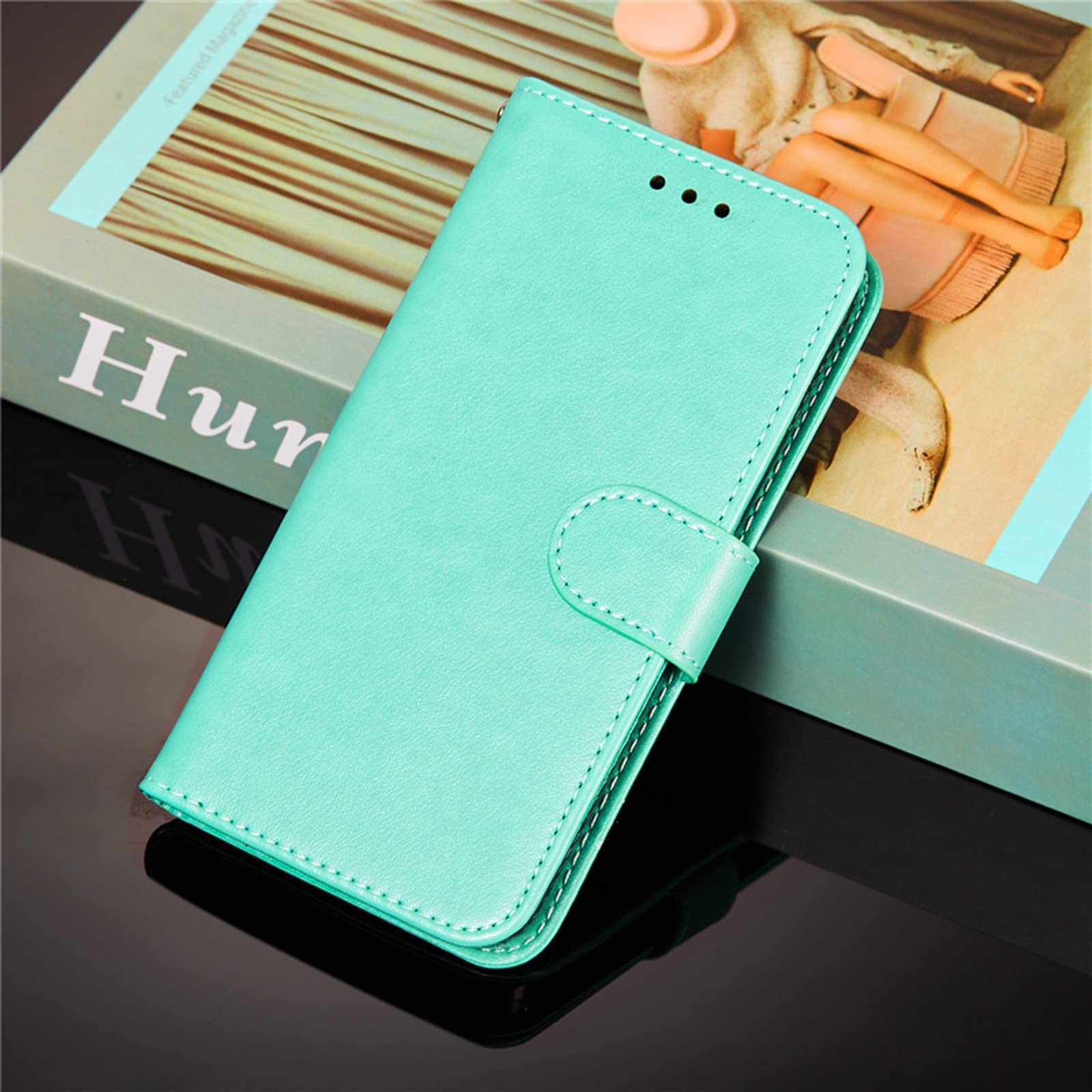 LTL Etui na telefon do iPhone 13 Mini/13/13 Pro/13 Pro Max, skórzane etui z klapką z przegródkami na karty, etui na telefon, magnetyczne zamknięcie, zielone, 13pro 6,1"