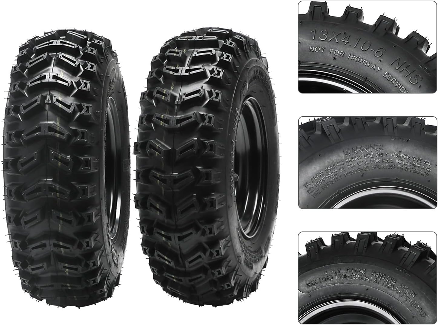 13x4.10-6'' Wheel Tire & Rim, 13x4.10x6 Go Kart Tire, 4-Ply Tubeless Tire for Mini Truck Dune Buggy Snowmobile Lawn Mower ATV, with 3 Stud 23T Spline 78mm Bolt Space Wheel Rear Axle Hub