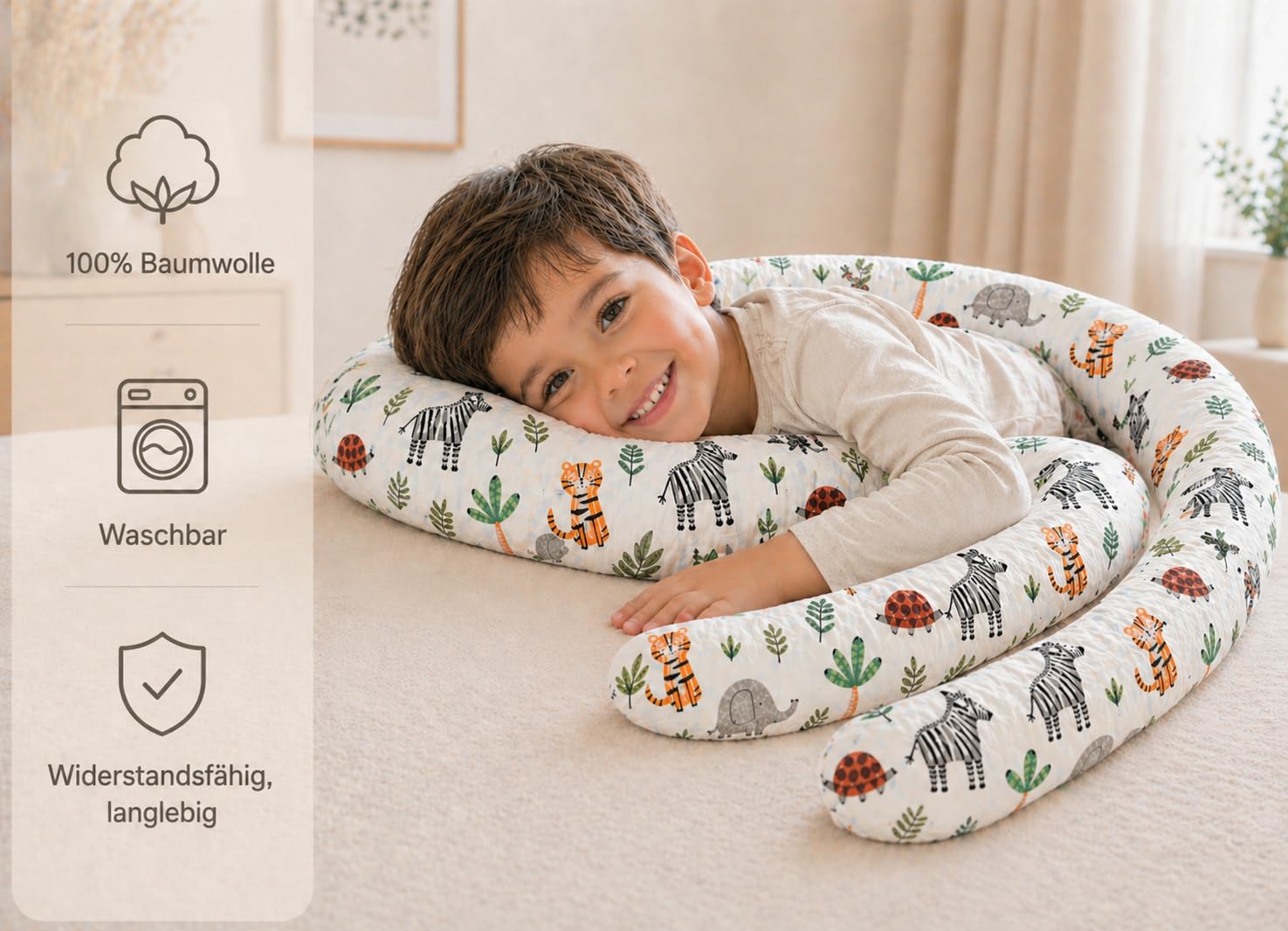 Oreiller Corps Latéral - Traversin Long XXL avec Tissu 100% Coton - Lavable et Résistant - 10 cm Epaisseur - Oeko-Tex (Savane, 400 cm)
