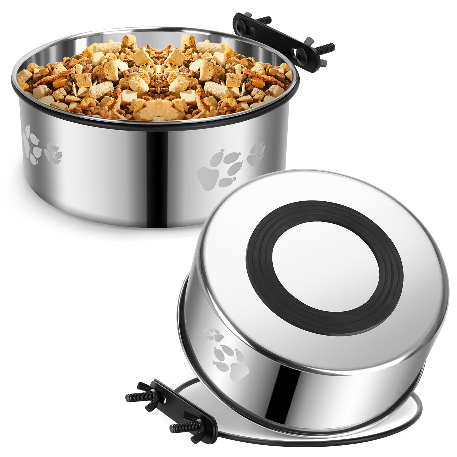 2-in-1 Dog Crate Water Food Bowl No Spill,2 Pack Hanging Dog Bowls for Kennel,Dogs Crate Water Feeder Dish,Stainless Steel Kennel Dogs Bowls Mountable