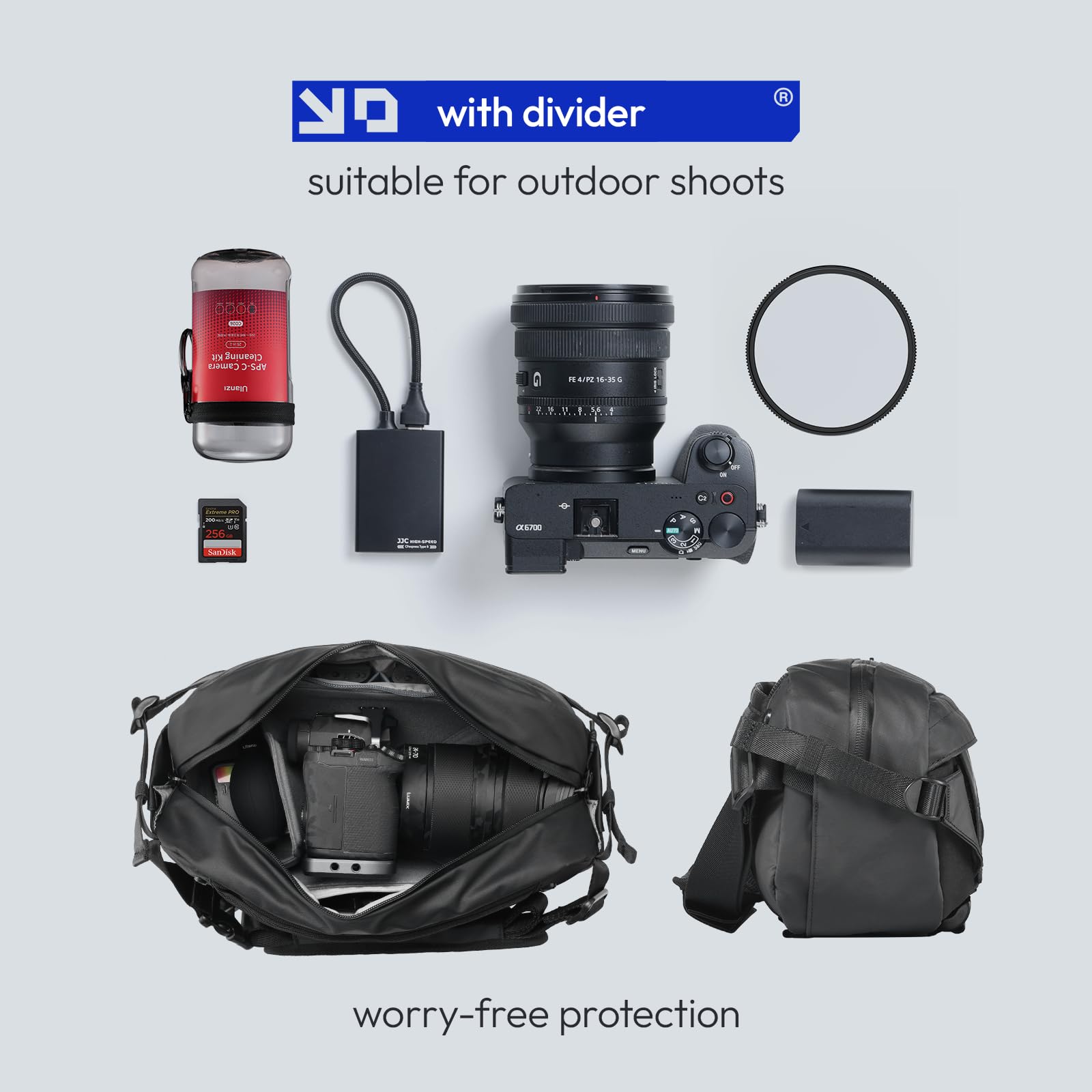 ULANZI AB02 Camera Bag, 6-9L Espandibile, Borsa Macchina Fotografica a Tracolla Leggera, Nera, Multi-Funzionale per Escursioni e Vita Urbana, Ideale per Uomo e Donna, Compatibile con Sony/Canon/Nikon