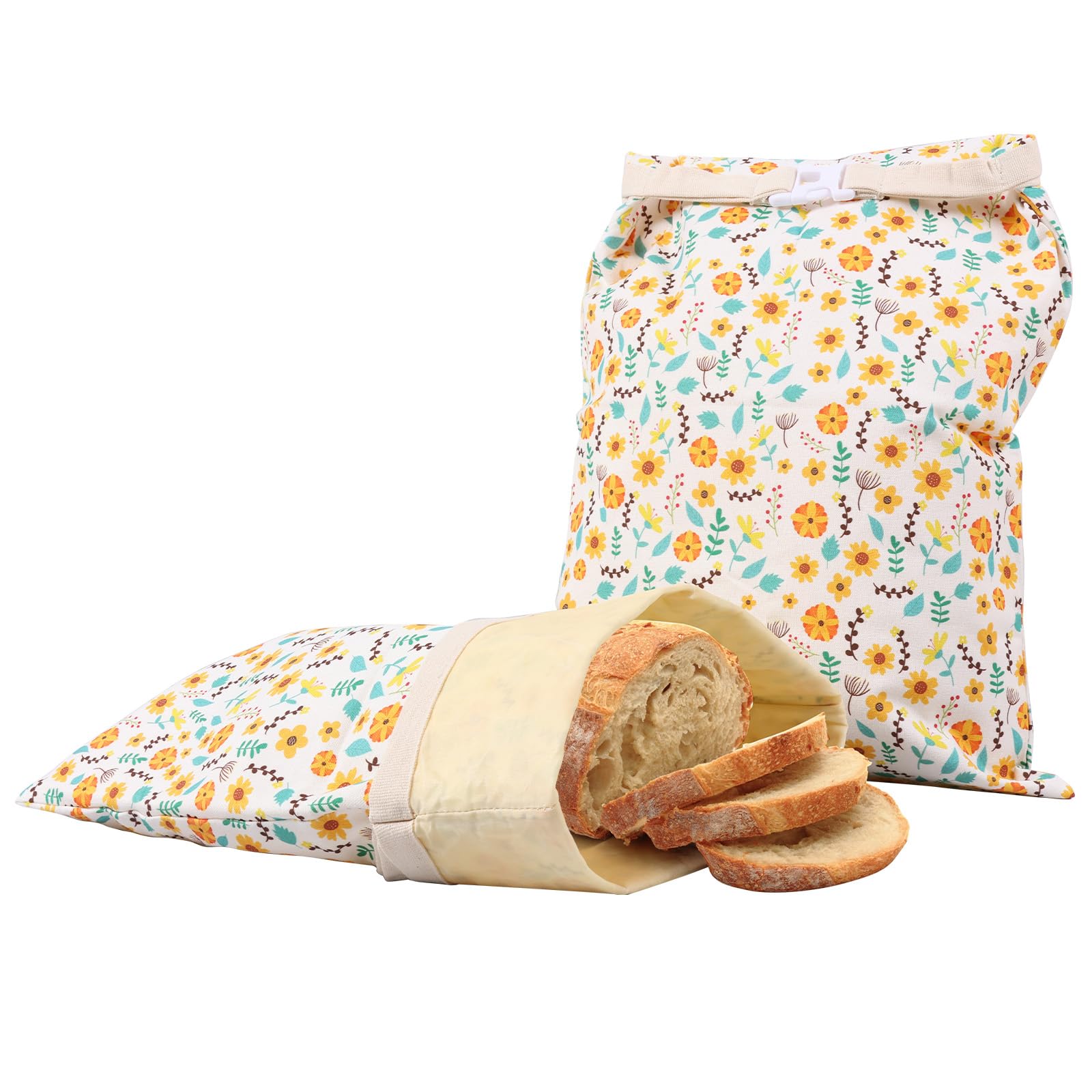 2 Pack Beeswax Bread Bags for Sourdough,Reusable Cotton Beeswax Bag for Homemade Bread,33x43cm Freezer-Friendly & Freshness Preservation Storage to Keep Fresh(Flower)