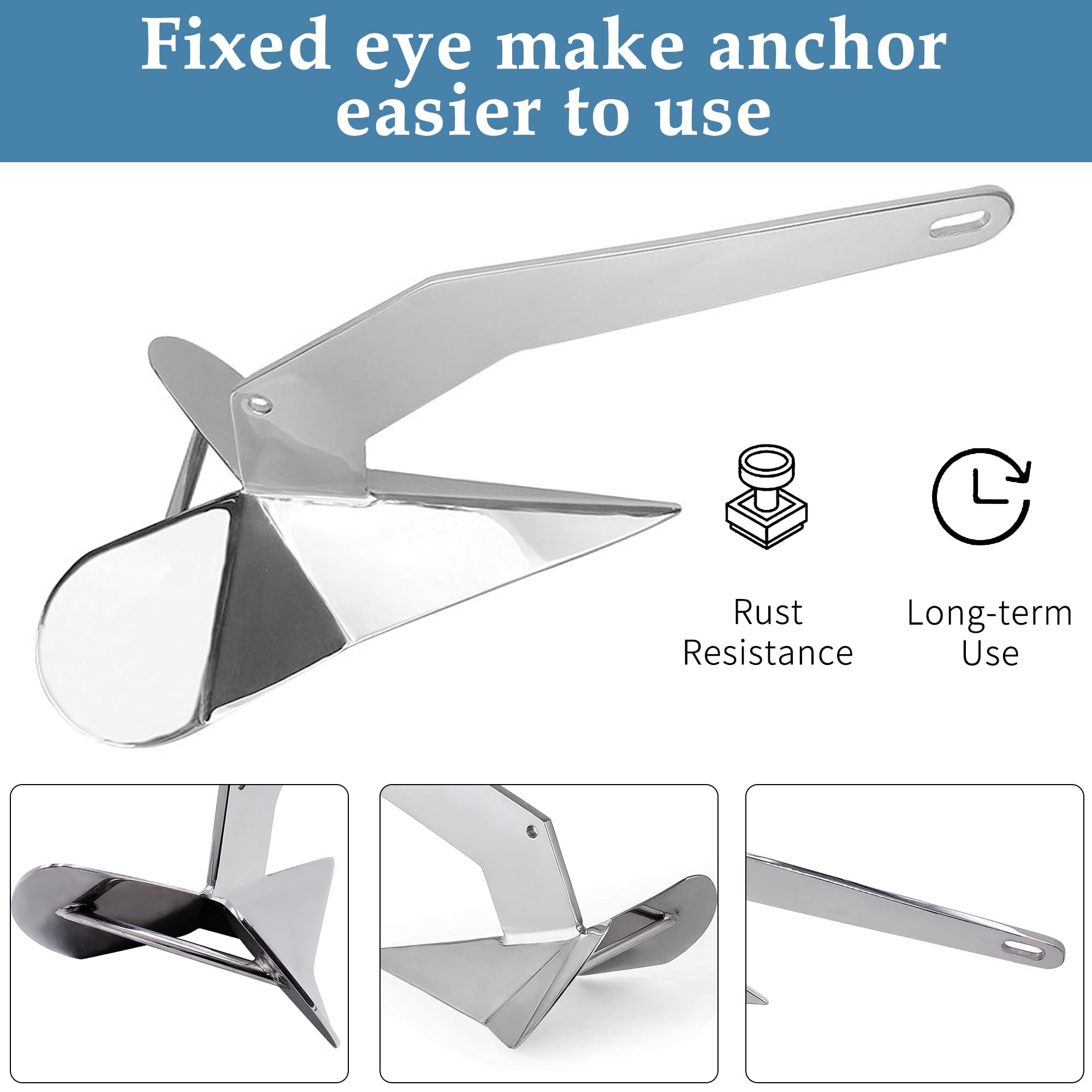 YANYUCB Delta-Anker, Bootsanker aus 316er Edelstahl (3 kg, 4 kg, 5 kg, 5,9 kg, 7,7 kg, 10 kg, 15 kg)