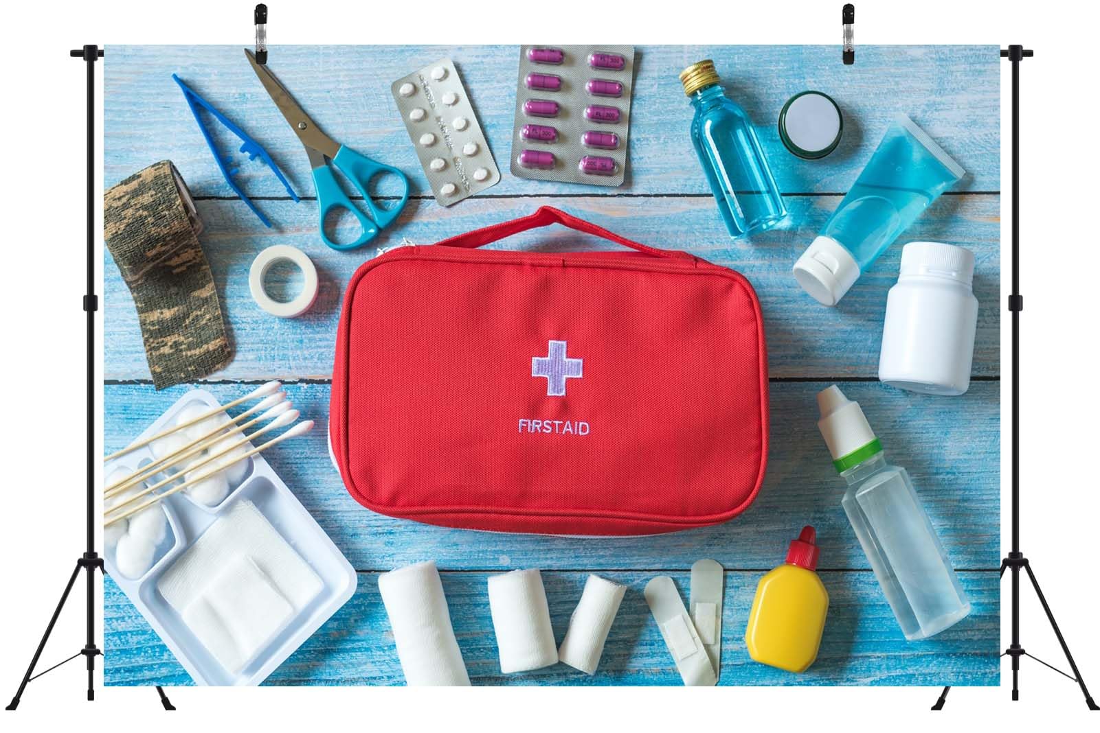 BELECO 4.6x2.5m Tela Asistencia Médica Fondo Botiquín con Equipo Médico Urgencias Tema Médico Enfermero Decoración Fiesta Estudio Foto Accesorios