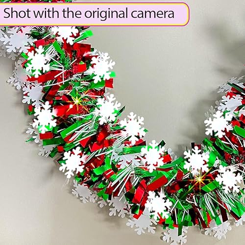 Miniatura 2 de Guirnalda de oropel de Navidad de 33 pies, brillante, gruesa, roja y verde, con diseño de copo de nieve, decoración de árbol de Navidad, guirnalda