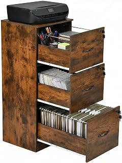Aktenschrank Abschließbar Büroschrank Holz mit 3 Schubladen, 40×41×103.5cm