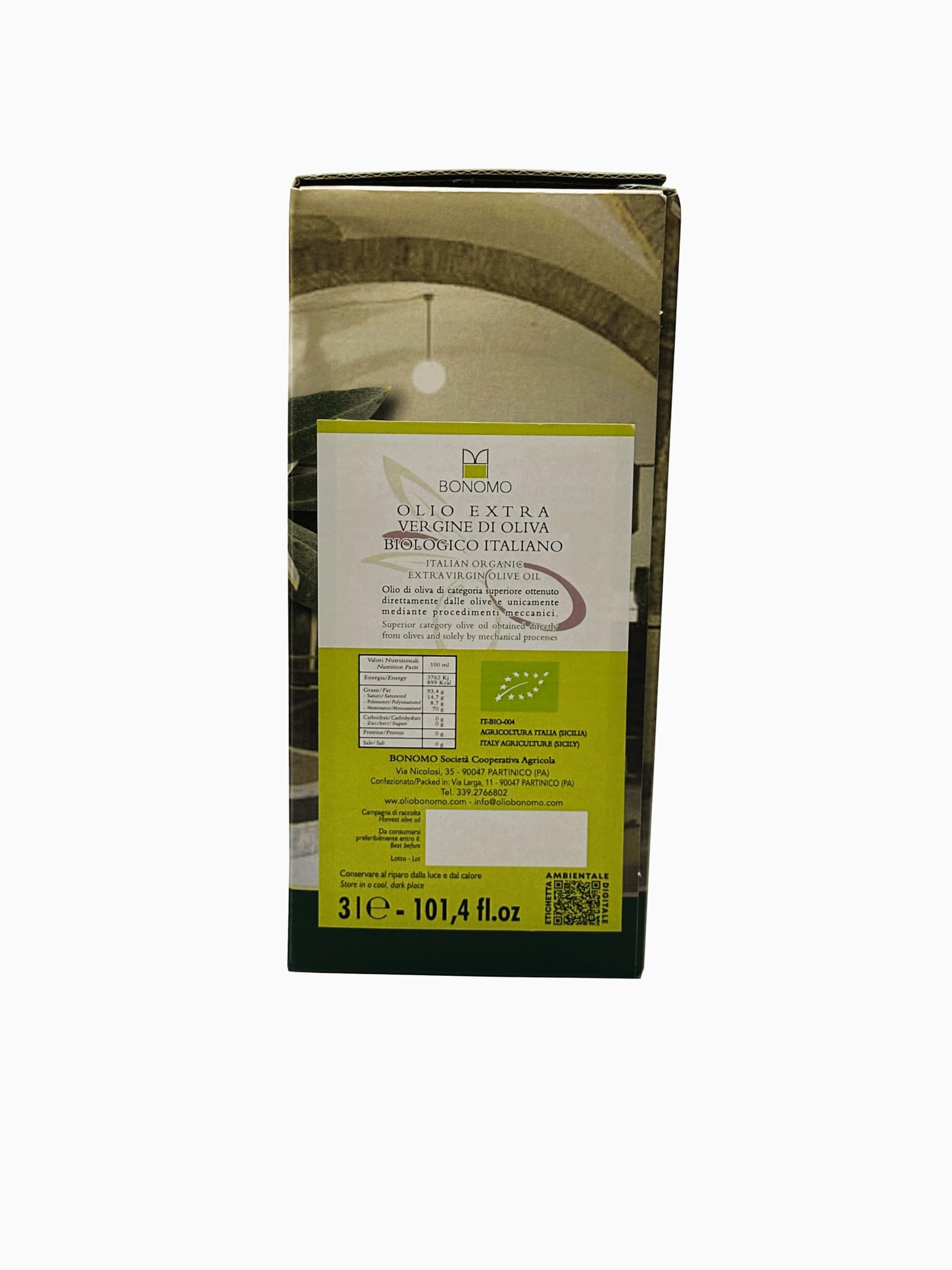 Bonomo Olio Extravergine di Oliva Biologico Italiano Cerasuola Estratto a freddo Raccolta 2025/2026-100% Italiano - Bag in box 3 litri