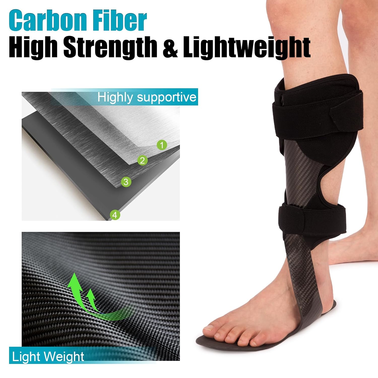Carbon Fiber AFO Brace Lightweight Ankle Foot Orthosis Foot Drop Brace AFO Rehabilitator for Drop Foot, Stroke, Hemiplegia (L-Left (Carbon Fiber))