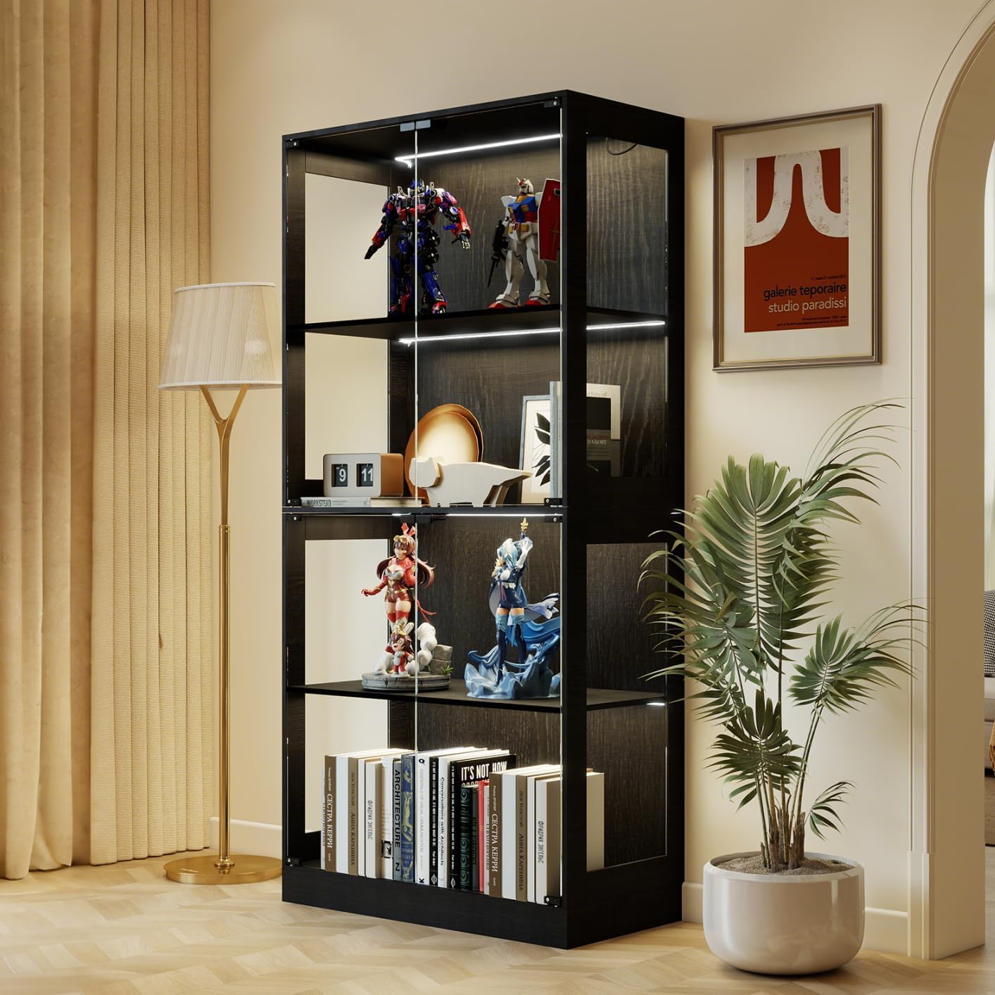 yu yusing vitrine verre led lumière