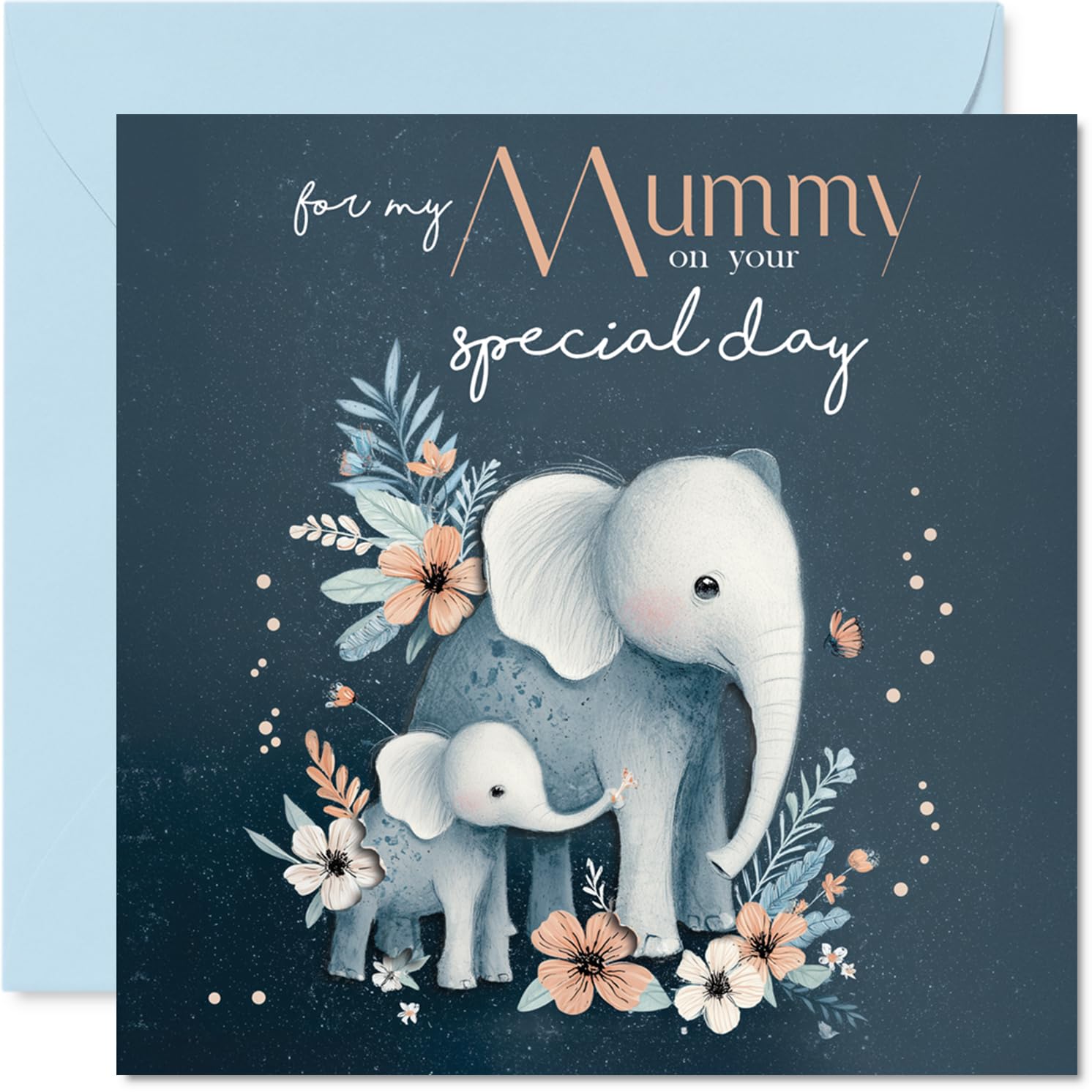 Mummy Birthday Card - Special Day - Happy Birthday Card for Mummy from Son Daughter, 145mm Cute Mother and Baby Elephant Illustration Mother's Day Greeting Cards
