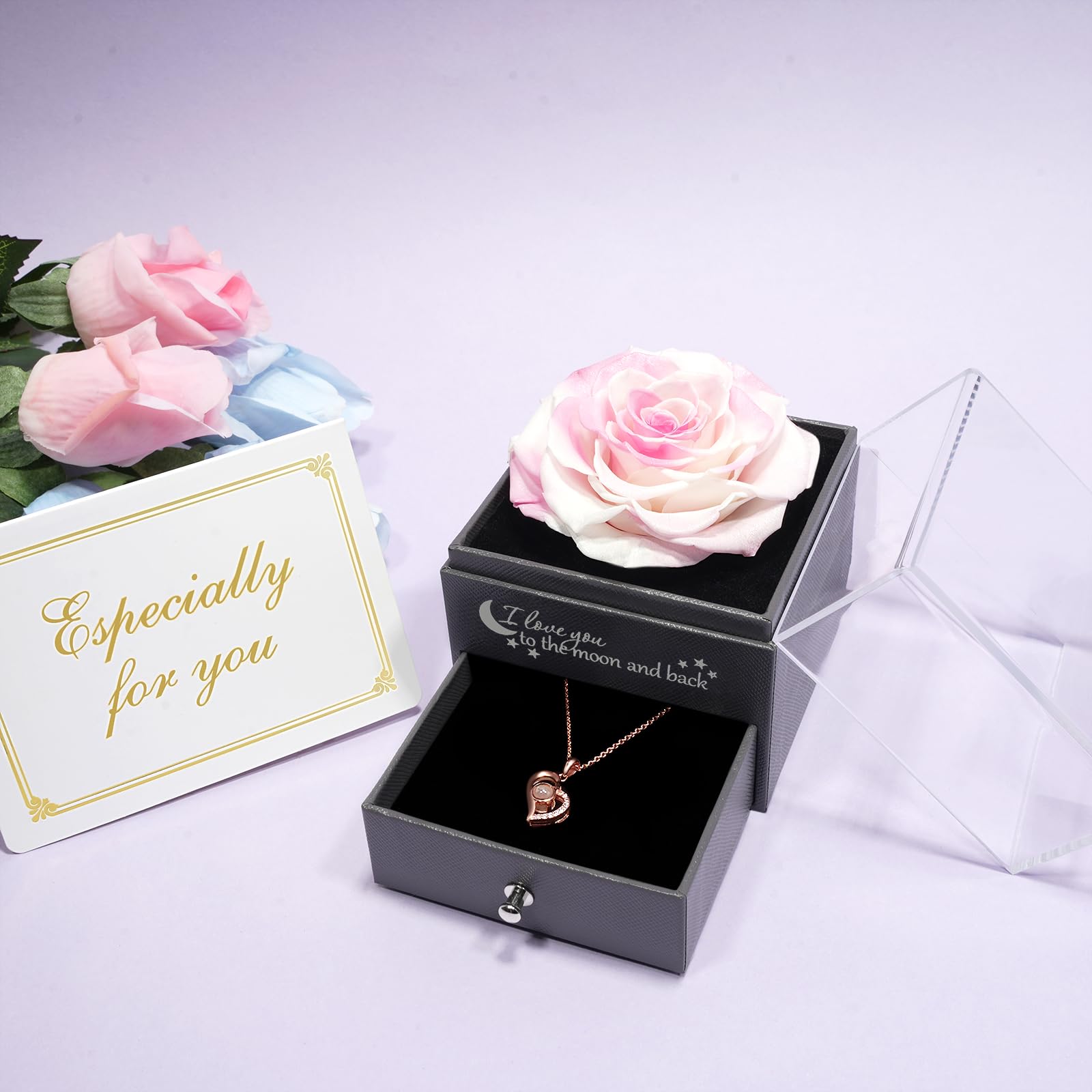 Yamonic Rosa Eterna Regalo Donna,Rosa Stabilizzata con Collana Donna,Regali San Valentino per lei,Idea Regalo per Lei,Confezione Regali Compleanno Anniversario Festa della Mamma Natale
