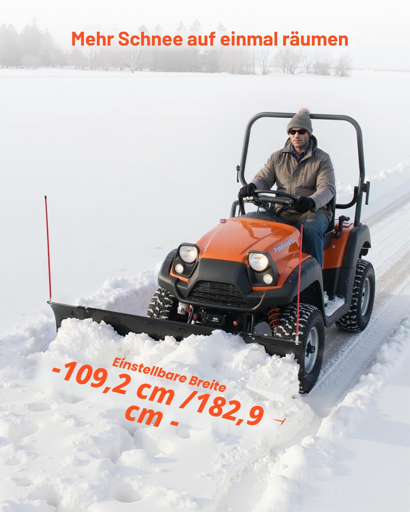 VEVOR Schneeschild, 109/182cm Schneepflug-Set, leicht abnehmbar, universell montierbarer Schneeschieber mit Gummiklappen, Stahlklinge, Räumschild kompatibel mit den meisten UTVs & ATVs
