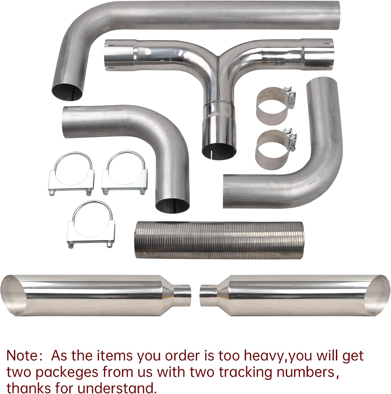5'' Inch Turbo Dual Smoker Diesel Exhaust Stack T Pipe System with 2Pcs 5" Inlet 8" Outlet Sliver Stainless Steel Miter Cut Diesel Smoker Stack Tips(5" ID Inlet 36" Long With Clamps) Universal