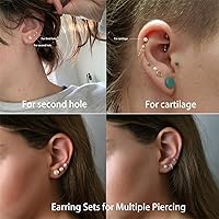 Vista 5 de Delicados aretes de perlas con parte trasera plana para mujer, 6 pares de aretes de perlas con parte trasera plana en oro de 14 quilates, plata de 3