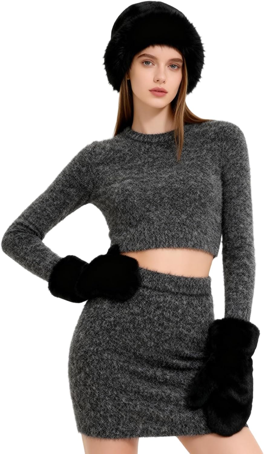 3 Pieces Faux Fur Bucket Hat Set Women, Winter Fluffy Fisherman Plush Warm Hats Warmer Bucket Hat Sherpa Lined Mittens Glove - Image 5