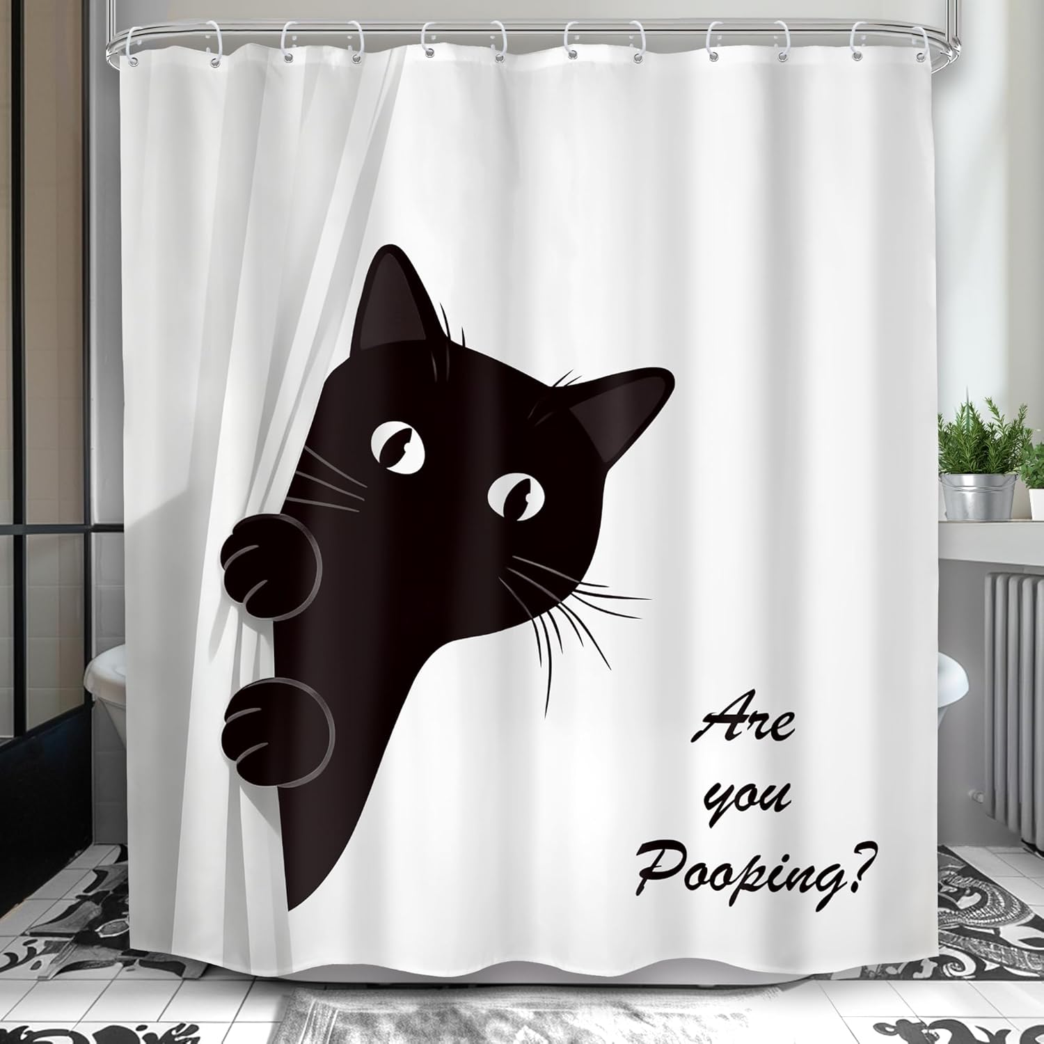 Funny Highland Cow Shower Curtain 60Wx72H Western Farmhouse Cute Fun Black White Animal Bull Cattle Rustic Bathroom Decor Wood Wooden Vintage Bath Curtain Fabric Polyester 12 Pack Hooks
