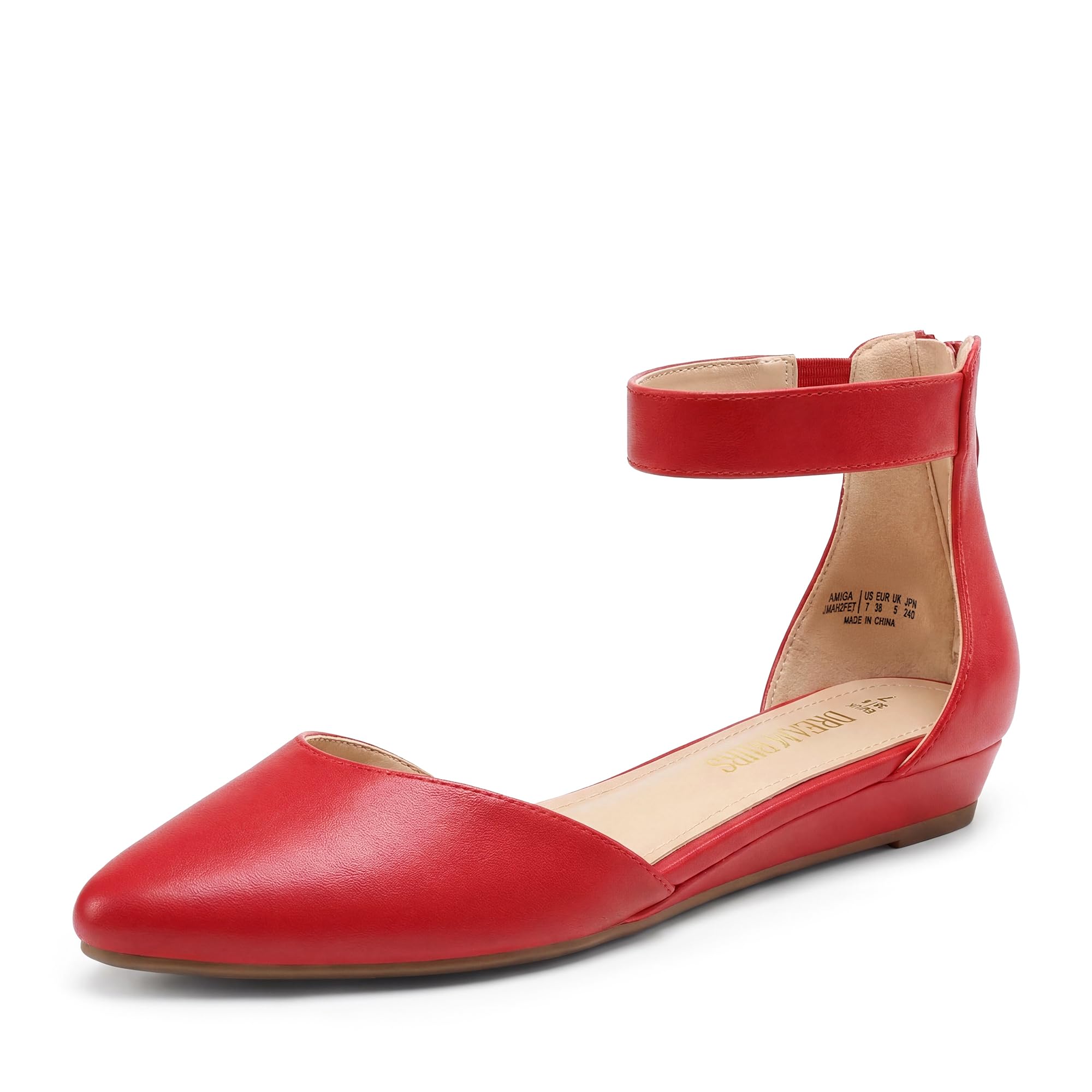 Women's Low Wedge Pointed Toe Ankle Strap Dress Comfortable Casual Flats Shoes