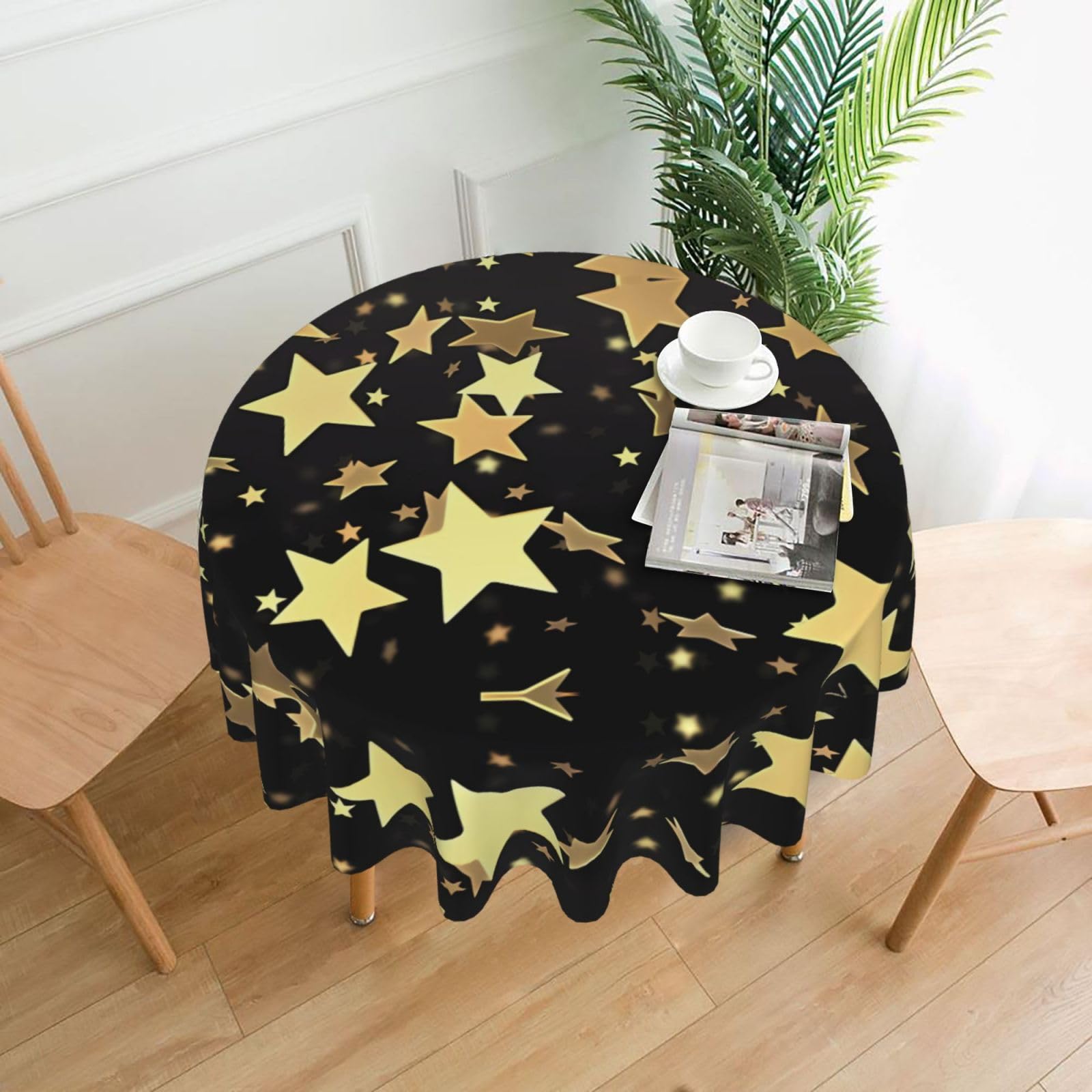 YYHWHJDE gold star Prints Round Decorative Tablecloth 60in - High-Grade Polyester Throw for Elegant Dining & Festive Gatherings