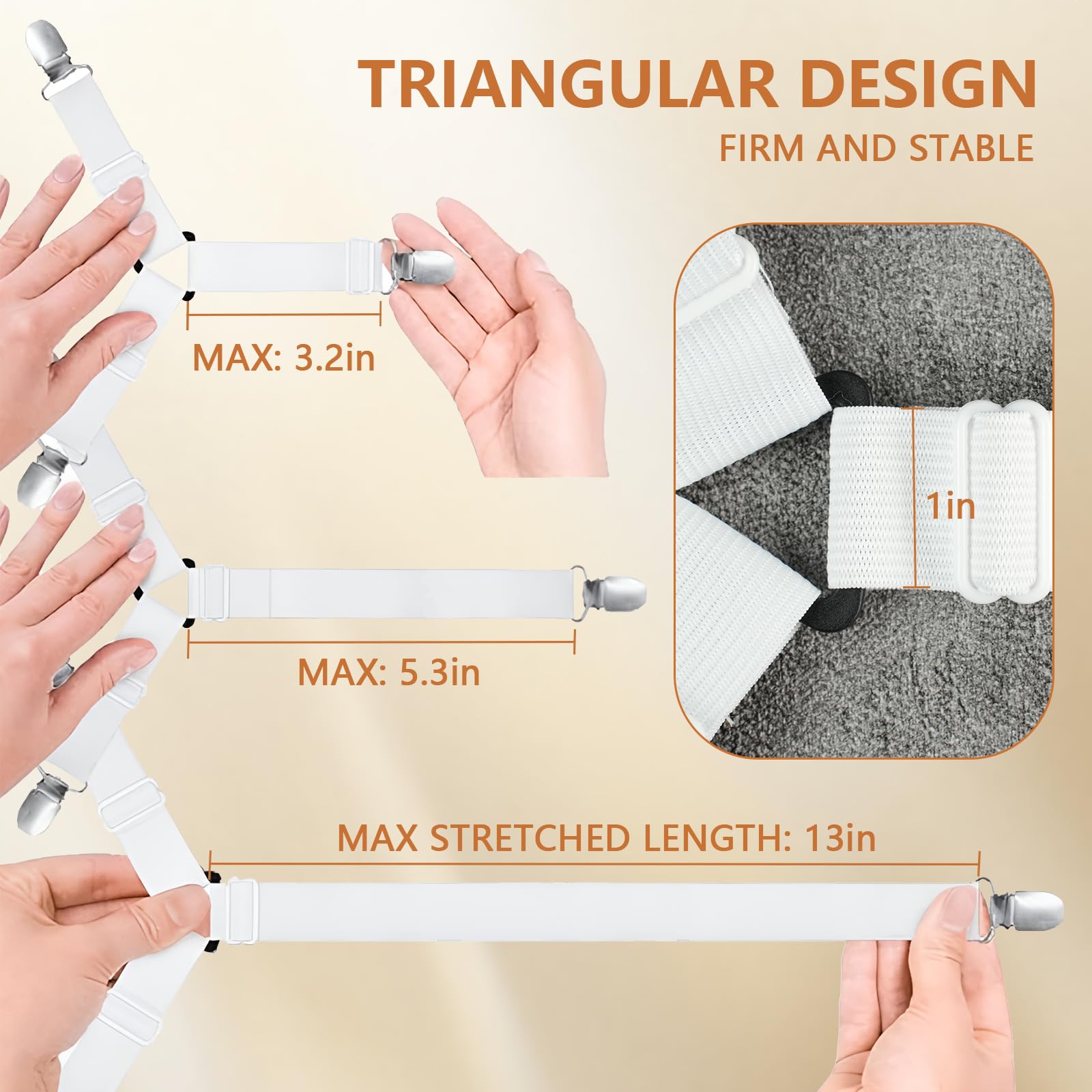 LKbeuuu 4PCS Bed Sheet Straps with Metal Clips, Adjustable Elastic Fitted Sheet Holders for Corners, Keep Bedding Wrinkle-Free, Easy to Install Durable Fasteners, Mattresses (White)