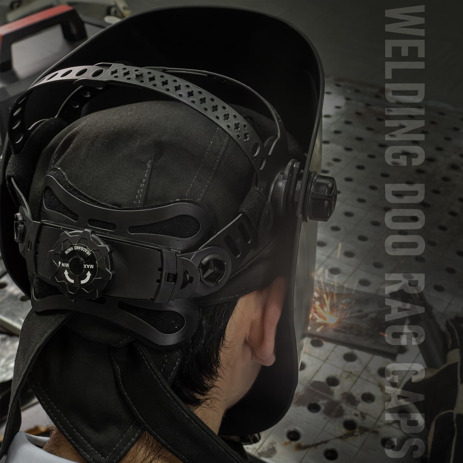 YESWELDER Welding Cap Flame-Resistant Protective Welders Cap Black Welding Hat for Men and Women Doo Rag Bandana Hat — view 2