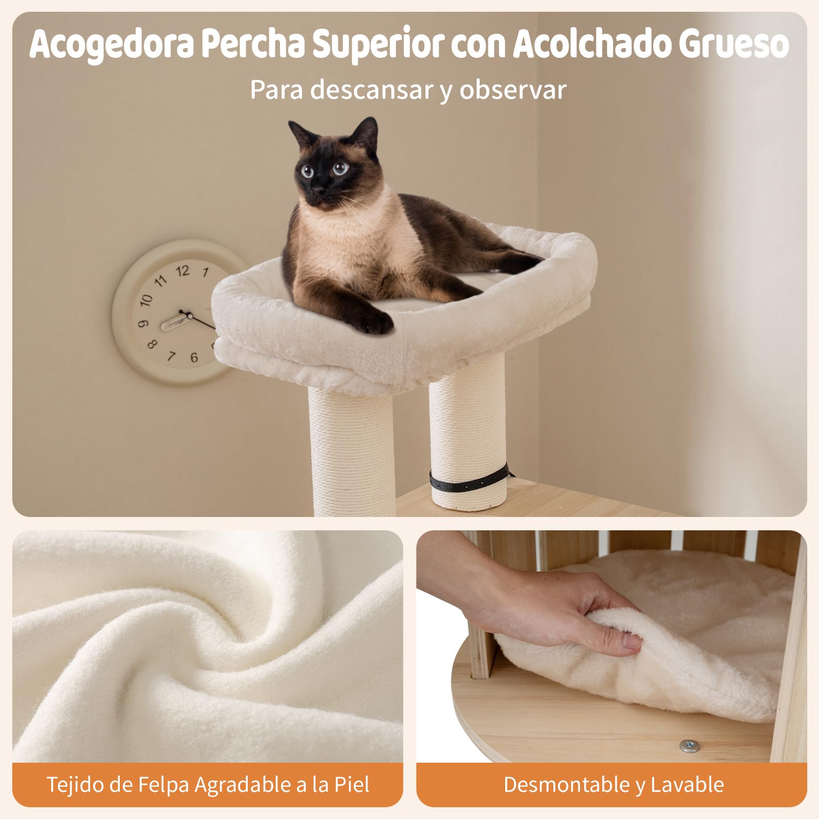 COSTWAY 185 CM Árbol Rascador para Gatos de Madera, Torre Rascador Multinivel para Gatitos Sólida con Condominio, Percha, Postes Rascadores, Escalera, Castillo Gatos de Múltiples Niveles, Natural