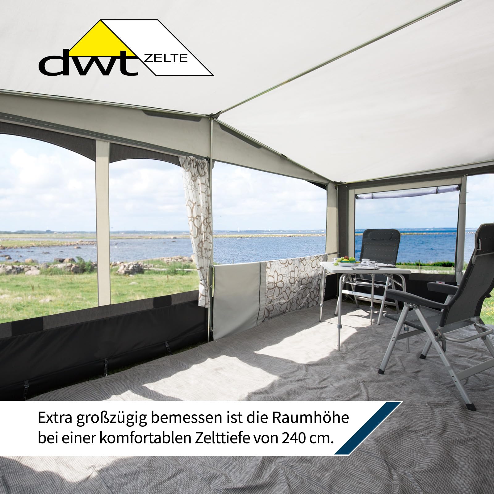 DWT Jubiläumsmodell für Einsteiger Jubilee 40 240cm Tiefe inkl.25 ST Gestänge, Reisezelt für Wohnwagen