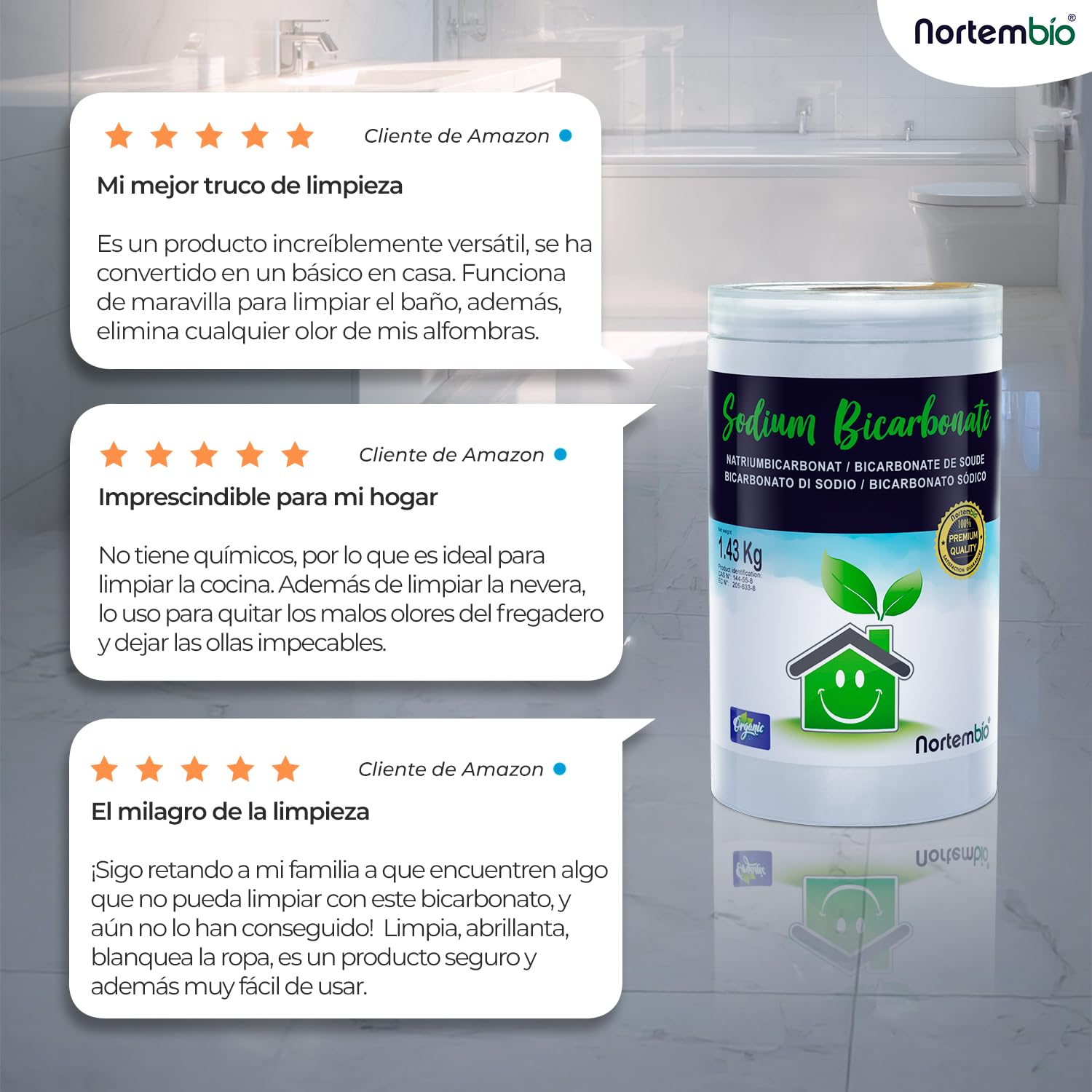 Nortembio Bicarbonato de Sodio Sin Aluminio 850 g Natural Limpieza Multiusos