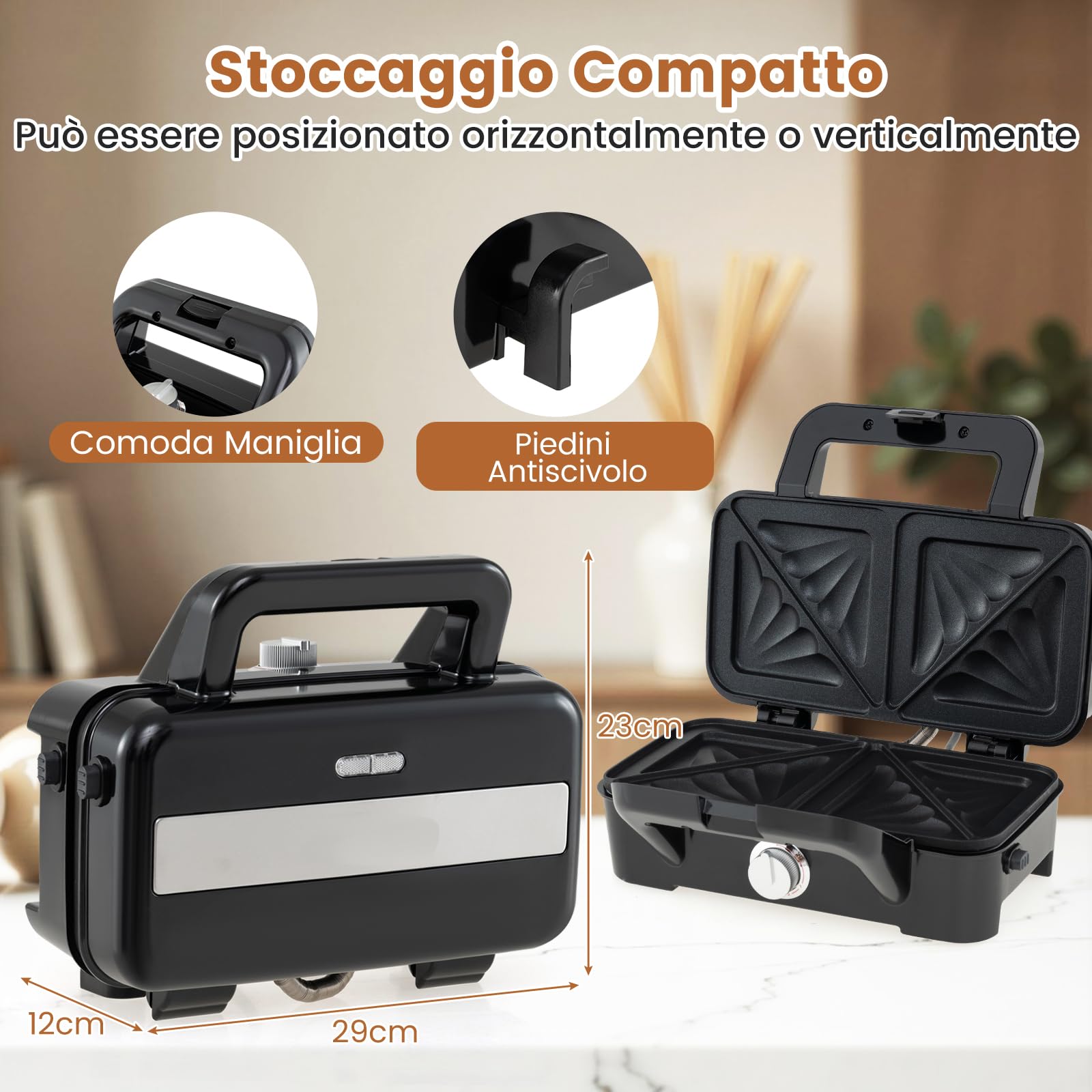COSTWAY 3 in 1 Tostapane Piastra, Griglia Elettrica Rimovibile 1200W, con Spie Indicatrici e Manico Cool Touch, Riscaldamento Bifacciale con 5 Livelli di Temperatura, Piastra Antiaderente, 29x31 cm