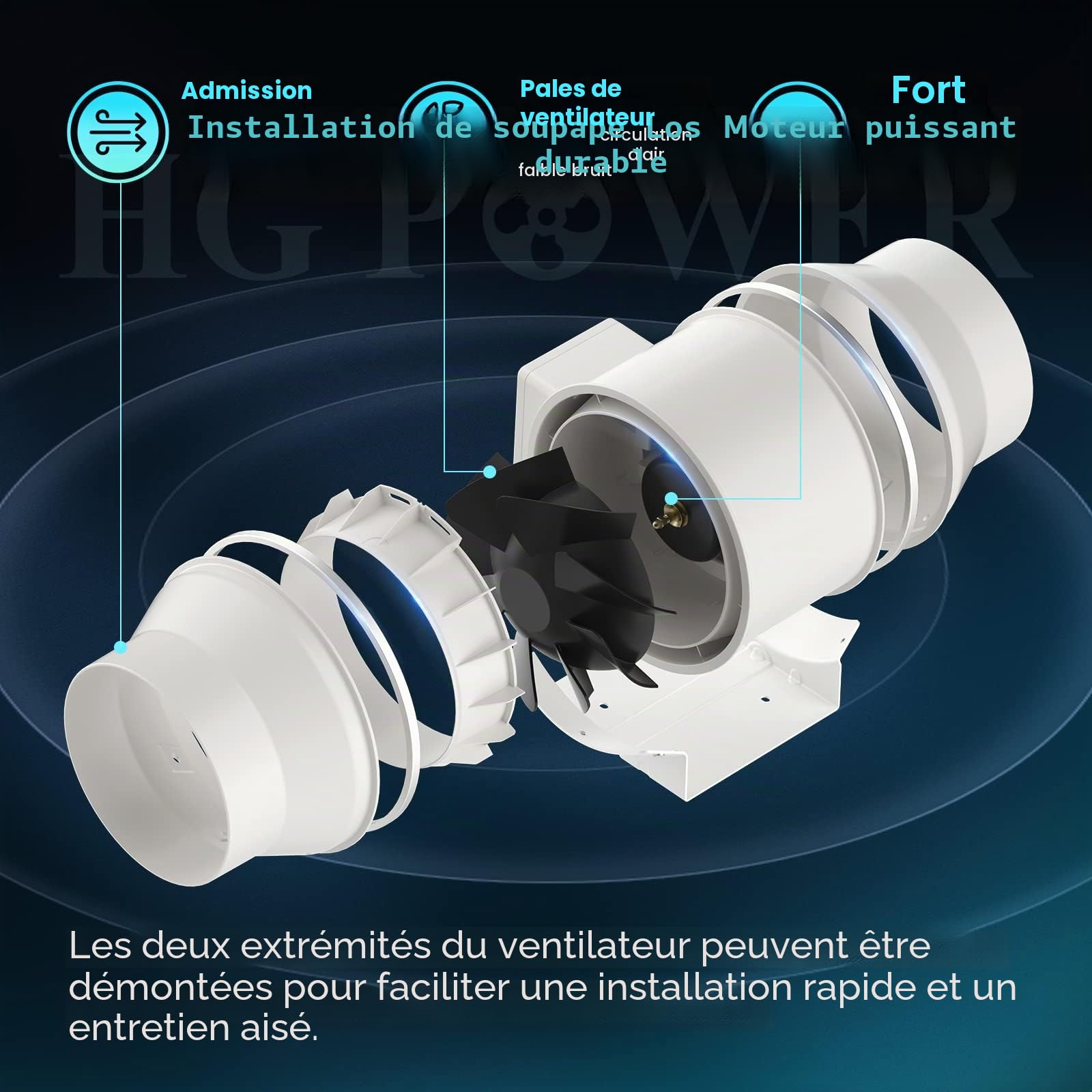 HG Power Ventilateur de Conduit 150mm Contrôleur de Vitesse Variable 647m³/h Extracteur d'air Moteur EC