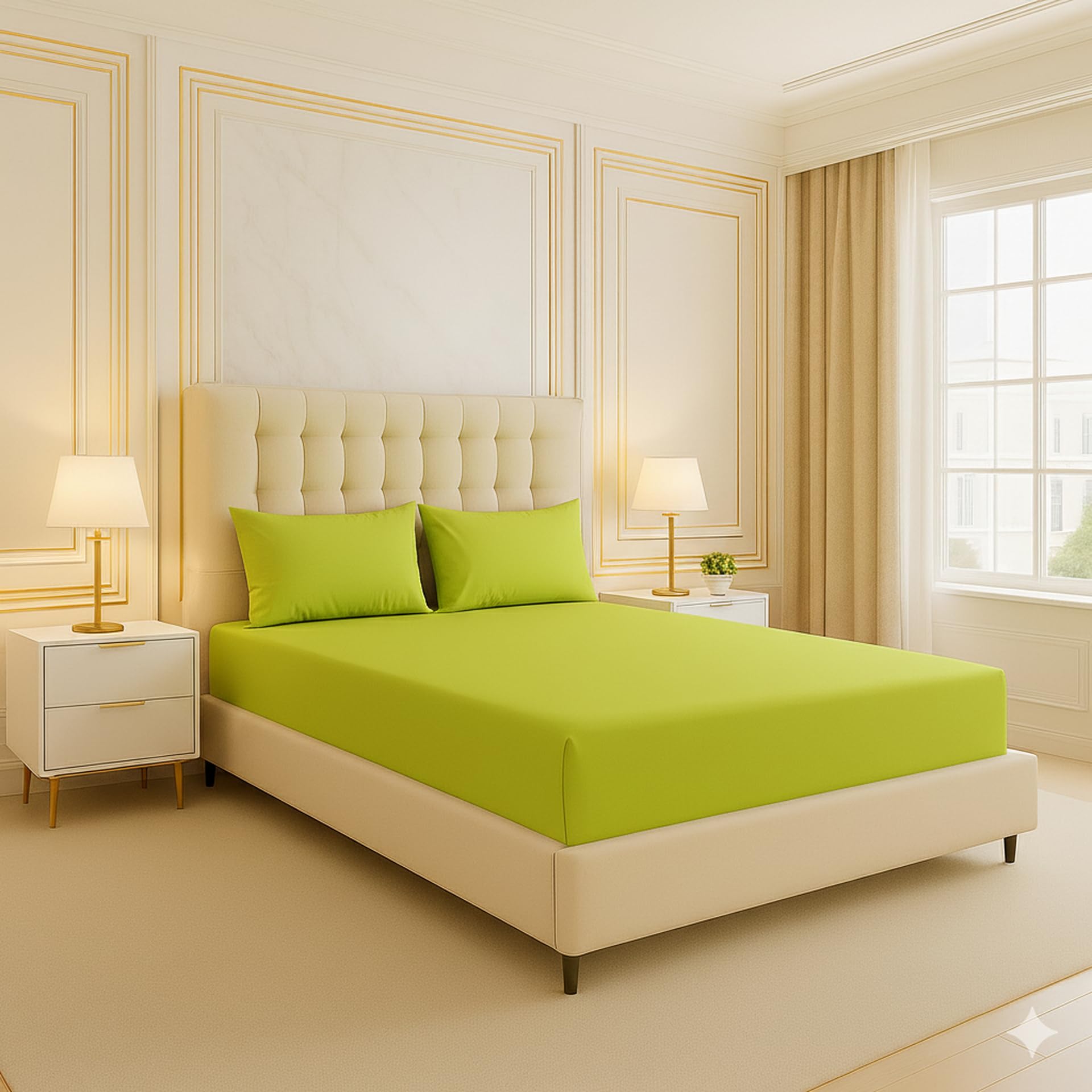 Fitted Sheet King Size Bedding Premium Quality Elasticated Corner Deep Fitted Sheet 25cm Ease Care, Soft & Comfortable, Fade Resistant Plain Poly cotton Bed Sheets 152 x 200 (Lime Green, King)