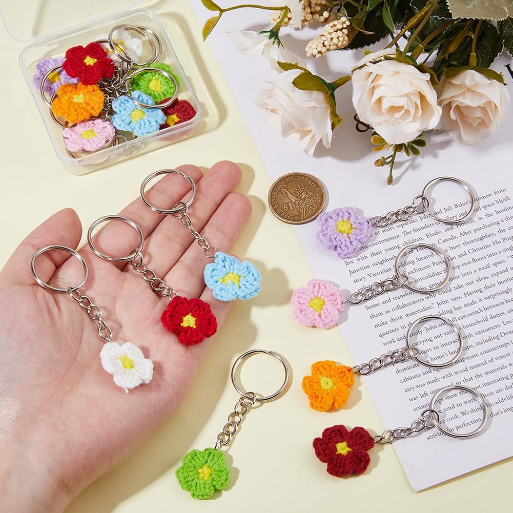 SUPERFINDINGS 16Pcs 8 Color Daisy Keychain Crochet Flower Keychain Handmade Floral Keyring Flower Bag Charms Hanging Pendant Charm Keyrings for Bags Purse Car DIY Ornament - Image 3