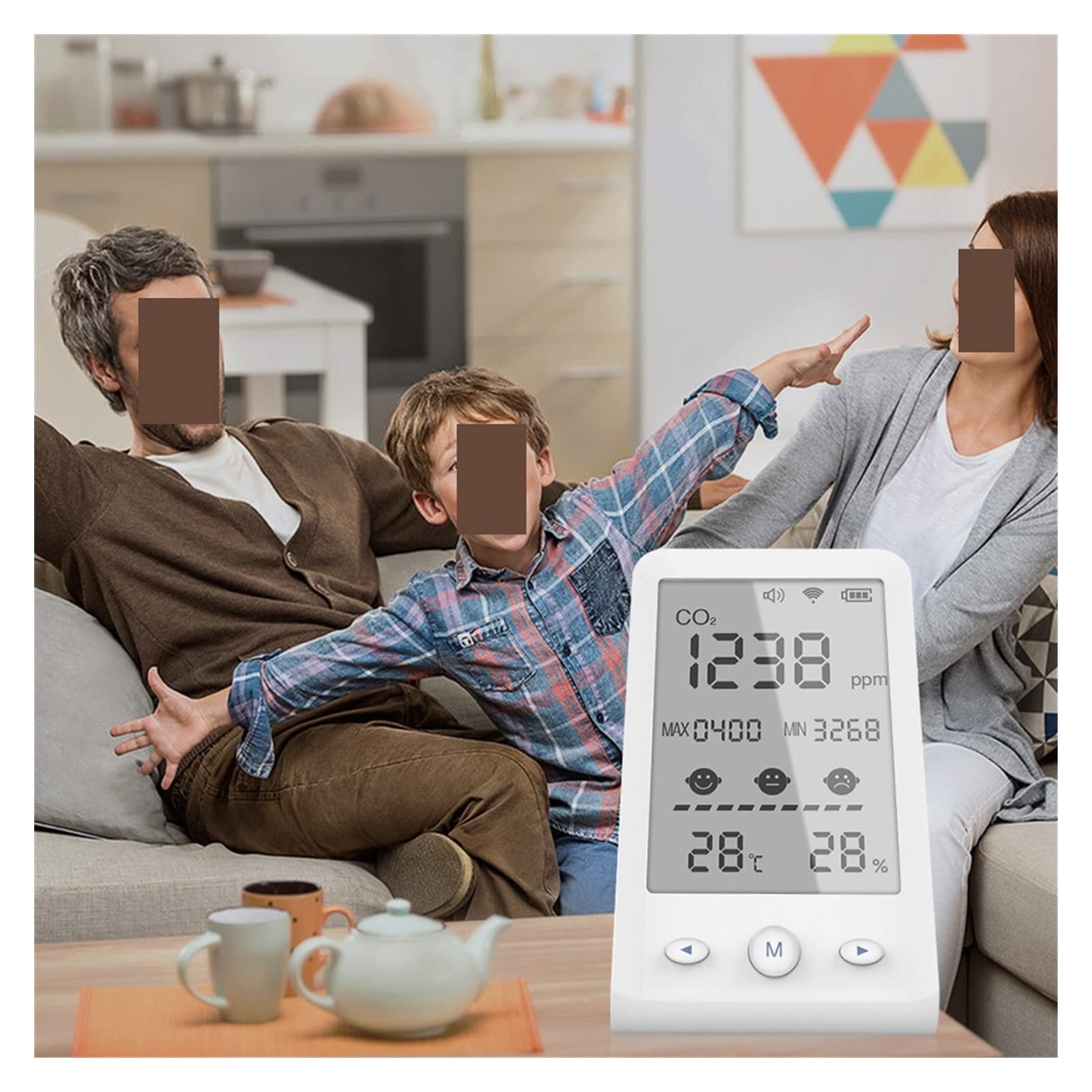 Monitor della qualità dell'Aria con WiFi Tuya, Mini misuratore di anidride carbonica da banco, termoigrometro per Interni ed Esterni