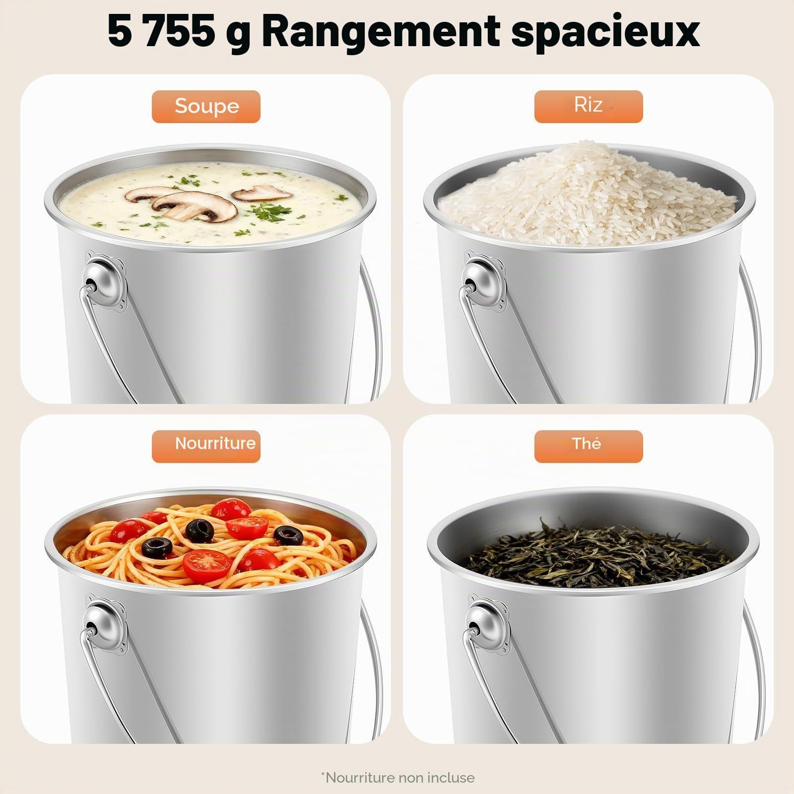Seau en acier inoxydable avec couvercle - 6 l, 12 l, 20 l - Avec couvercle - Seau à lait - 6 l
